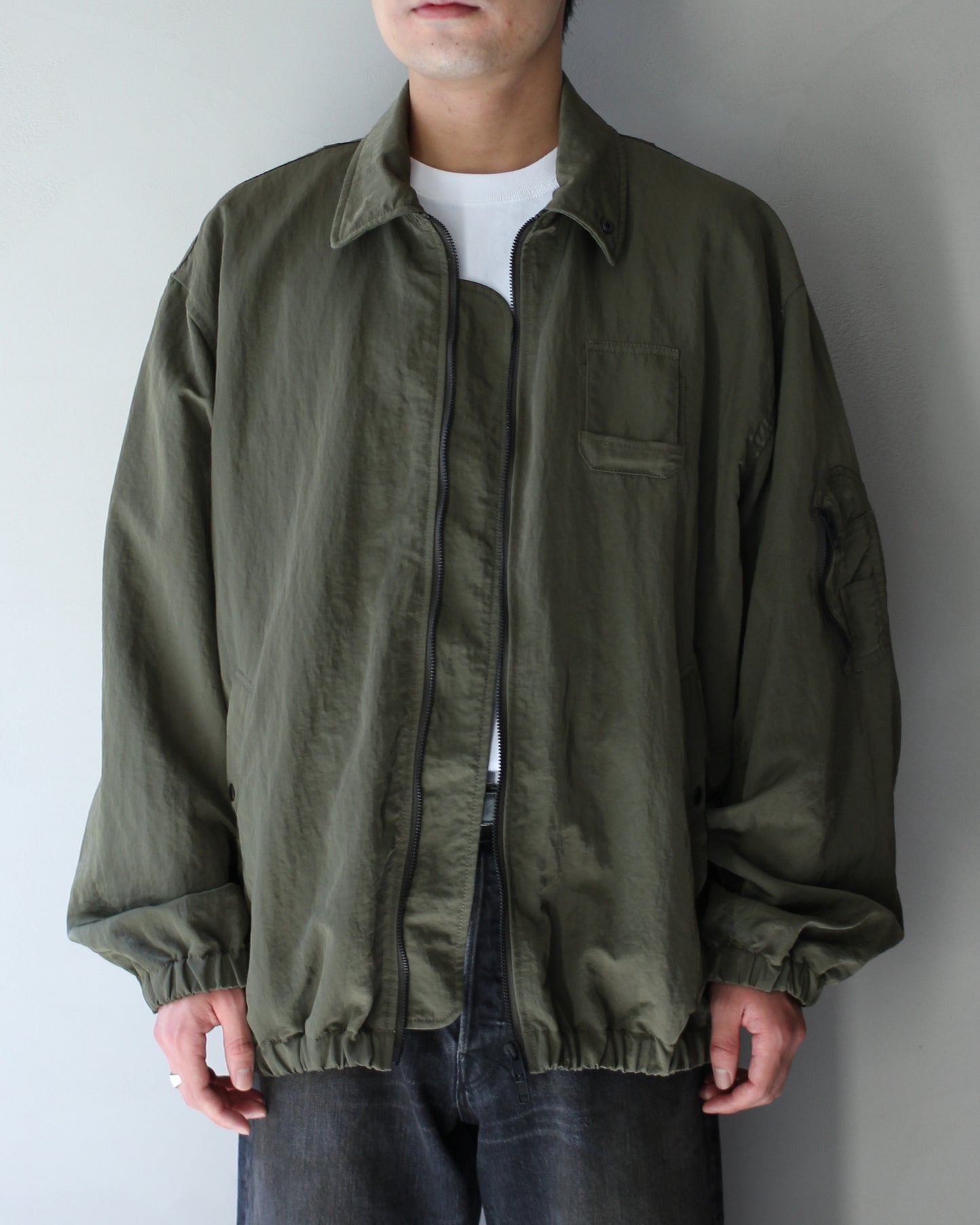 ssstein/BIO WASHED NYLON OVERSIZED FIGHT JACKET "MILITARY KHAKI"