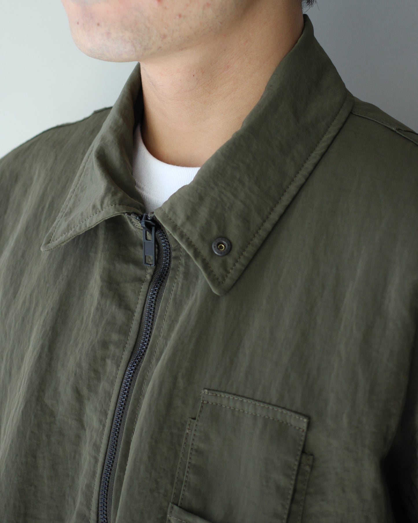 ssstein/BIO WASHED NYLON OVERSIZED FIGHT JACKET "MILITARY KHAKI"
