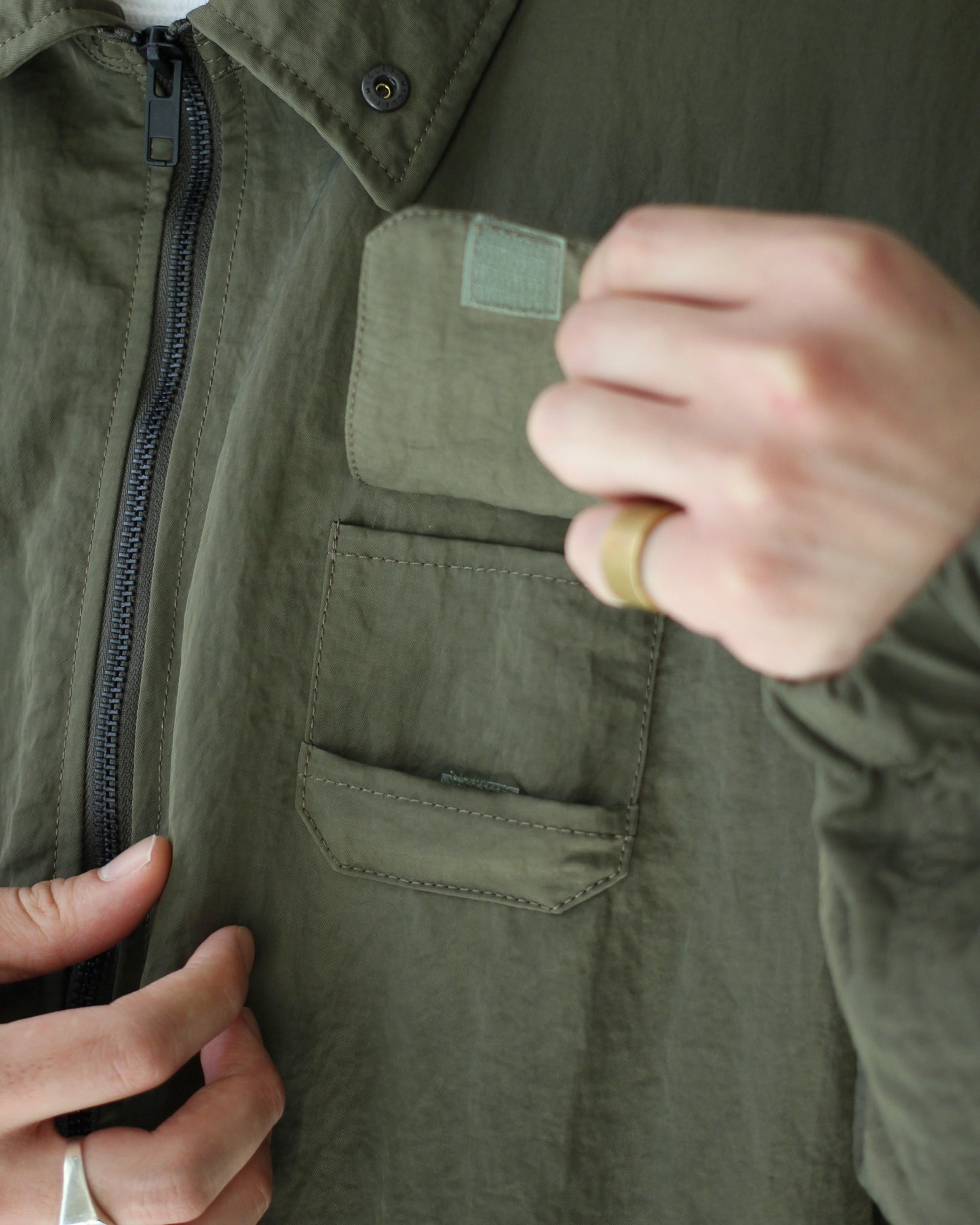 ssstein/BIO WASHED NYLON OVERSIZED FIGHT JACKET "MILITARY KHAKI"