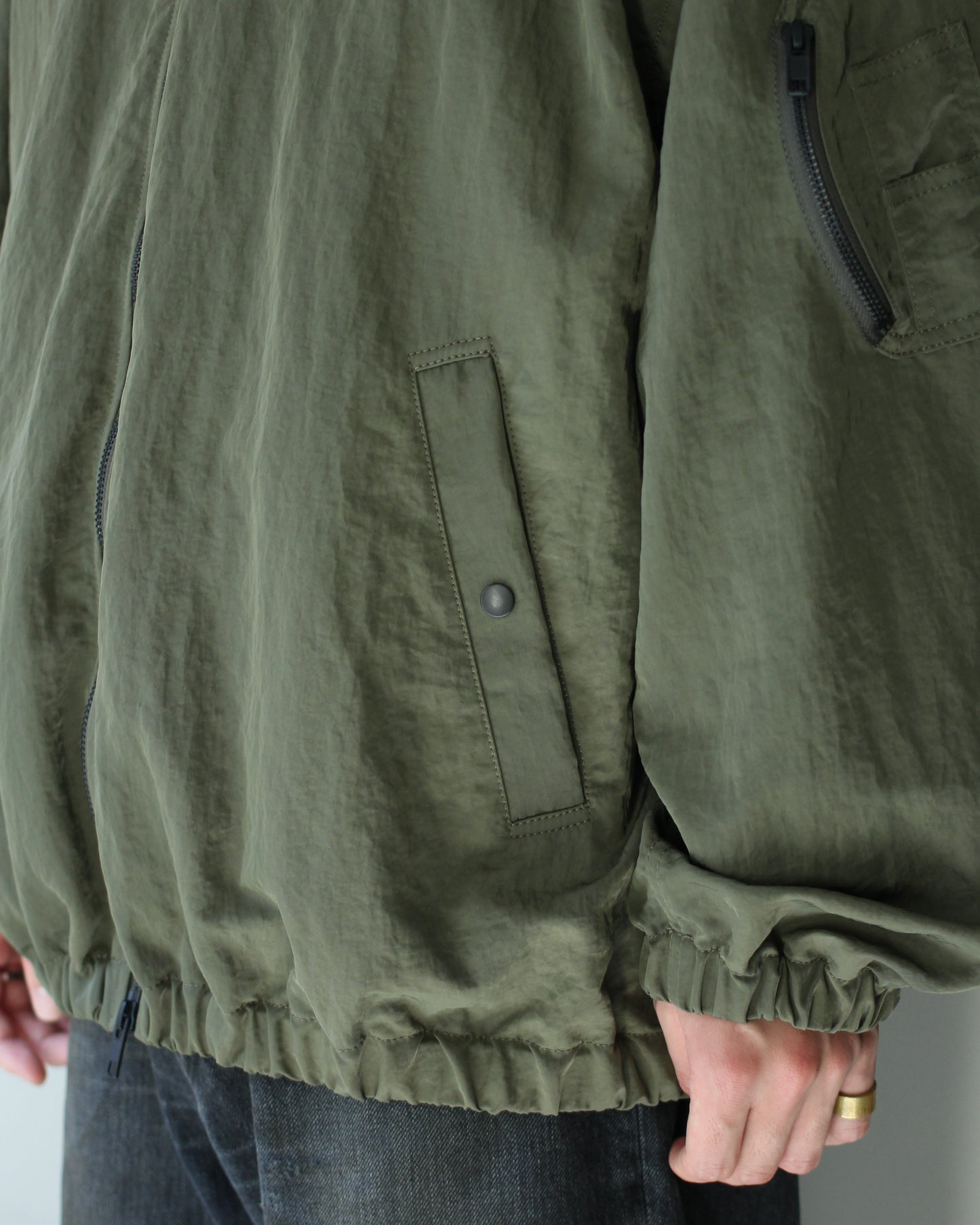 ssstein/BIO WASHED NYLON OVERSIZED FIGHT JACKET "MILITARY KHAKI"
