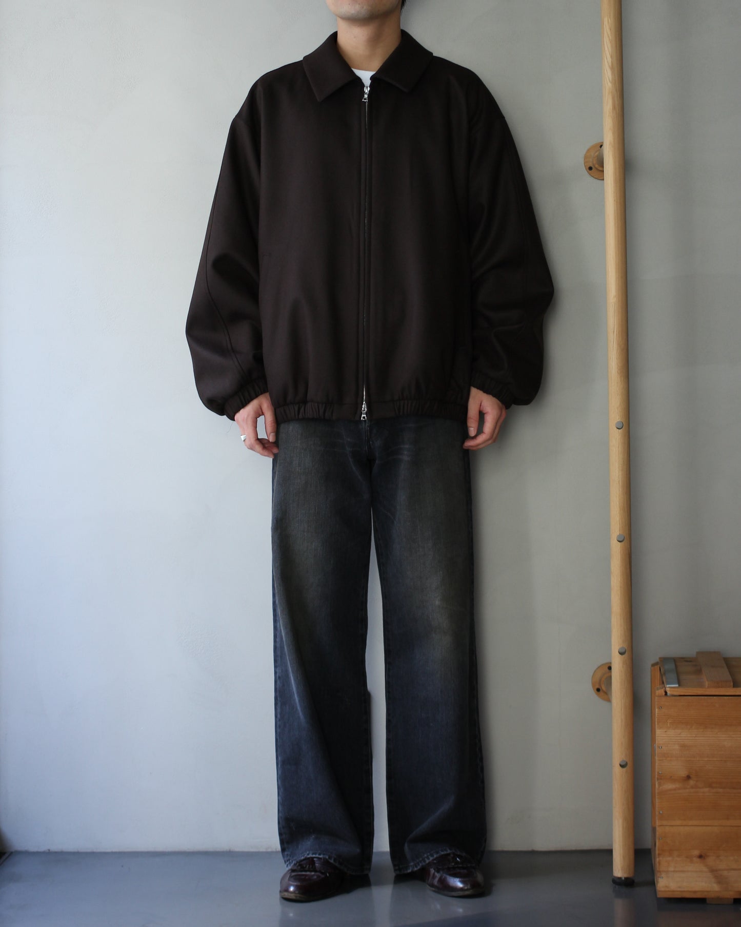 ssstein/MELTON OVERSIZED ZIP JACKET "GREY BROWN"