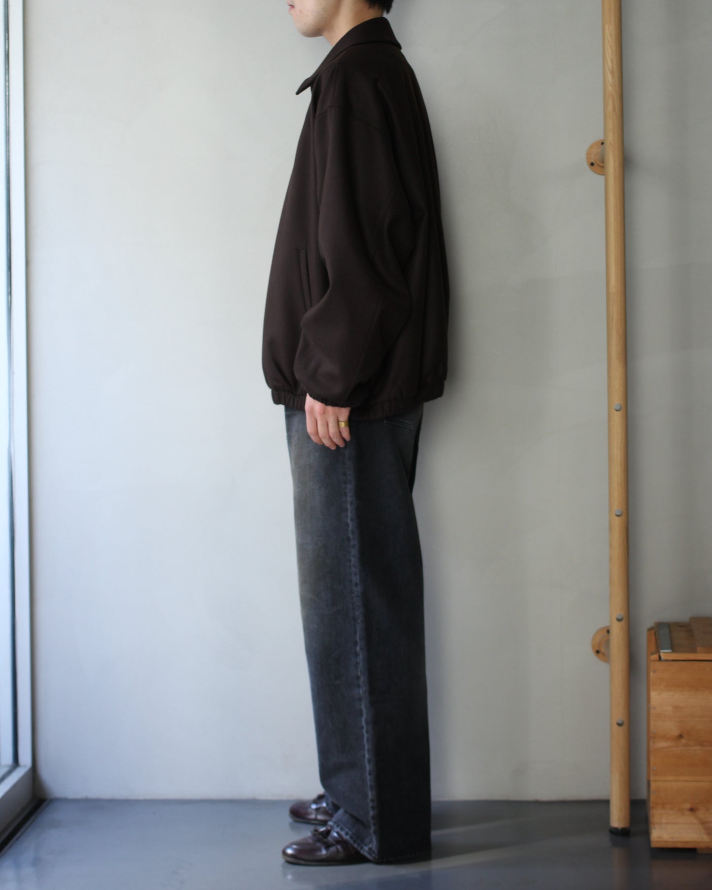 ssstein/MELTON OVERSIZED ZIP JACKET "GREY BROWN"