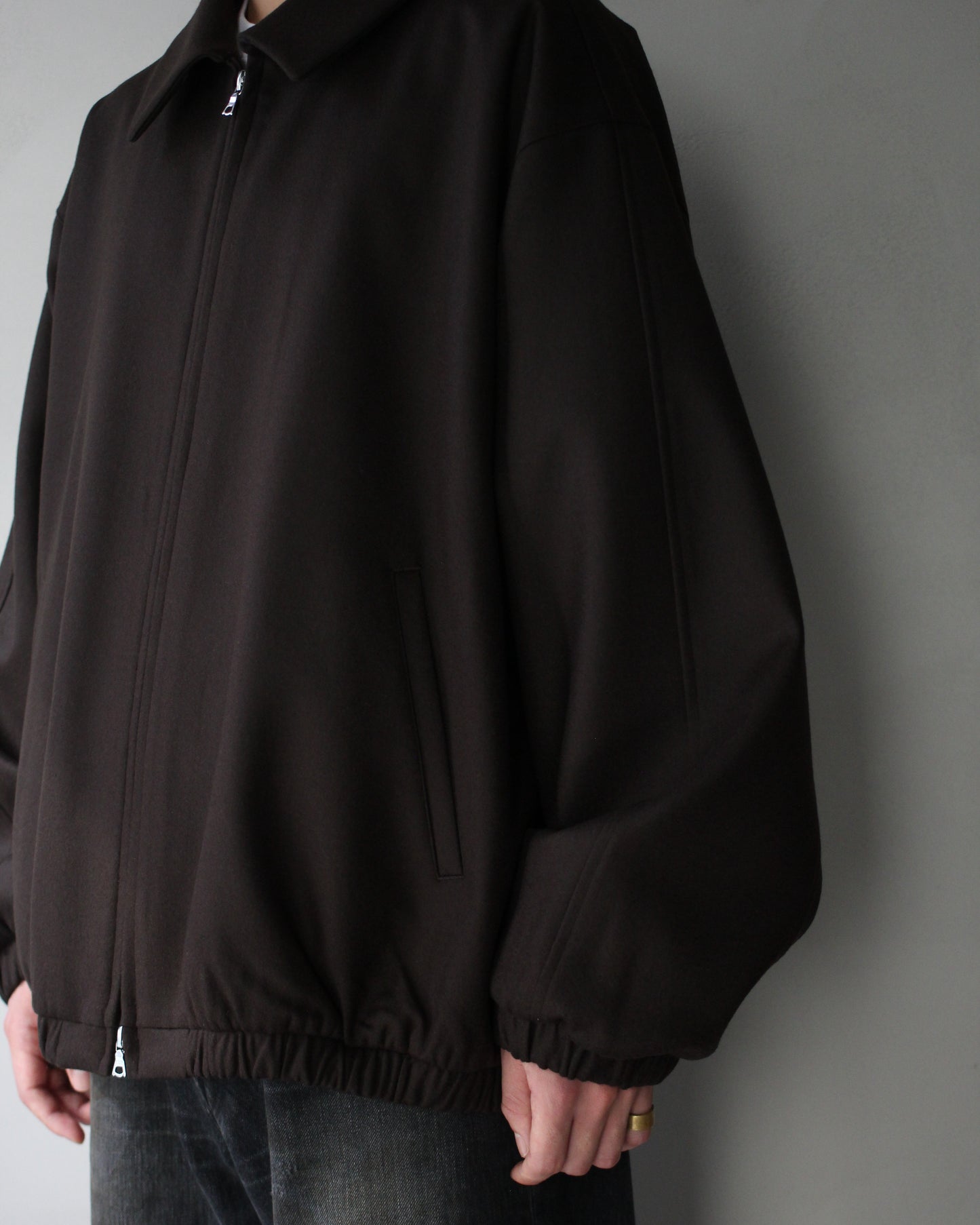 ssstein/MELTON OVERSIZED ZIP JACKET "GREY BROWN"