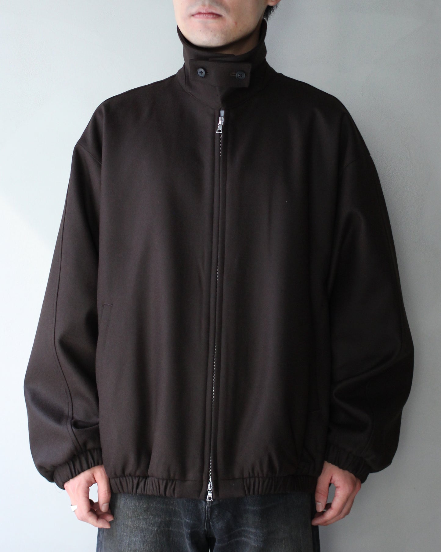 ssstein/MELTON OVERSIZED ZIP JACKET "GREY BROWN"