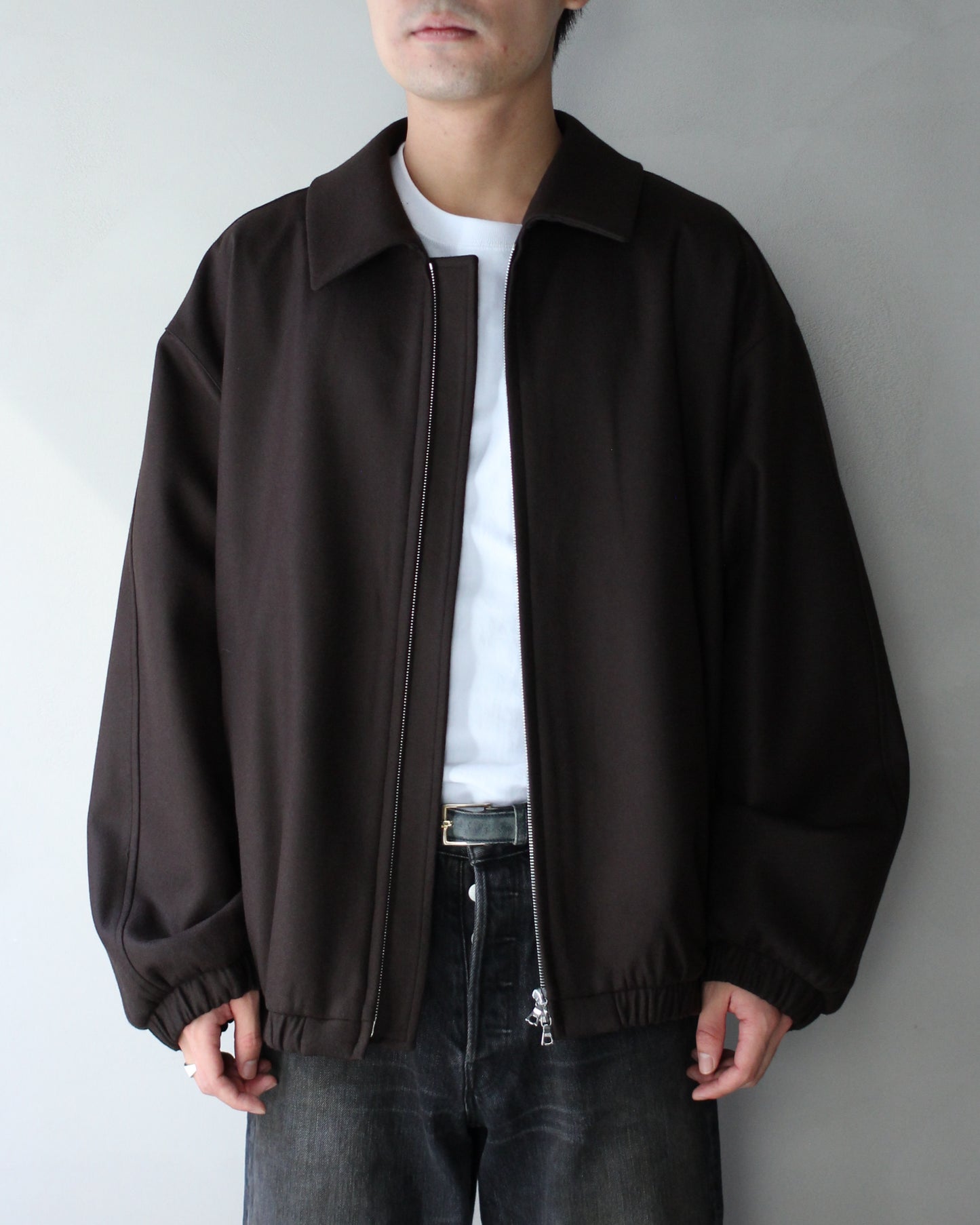 ssstein/MELTON OVERSIZED ZIP JACKET "GREY BROWN"