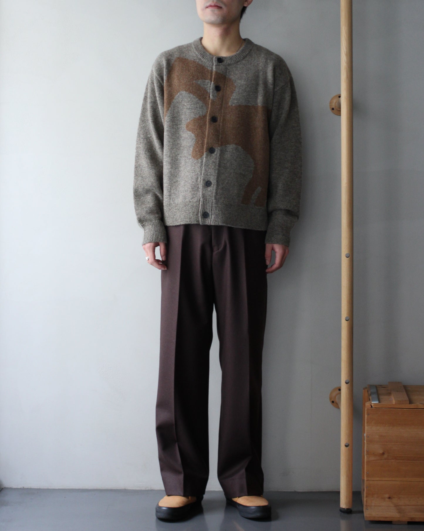 MATSUFUJI/Wool Cardigan Caribou Knit "BEIGE × BROWN"