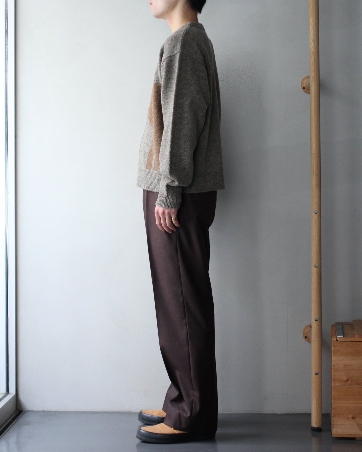MATSUFUJI/Wool Cardigan Caribou Knit "BEIGE × BROWN"