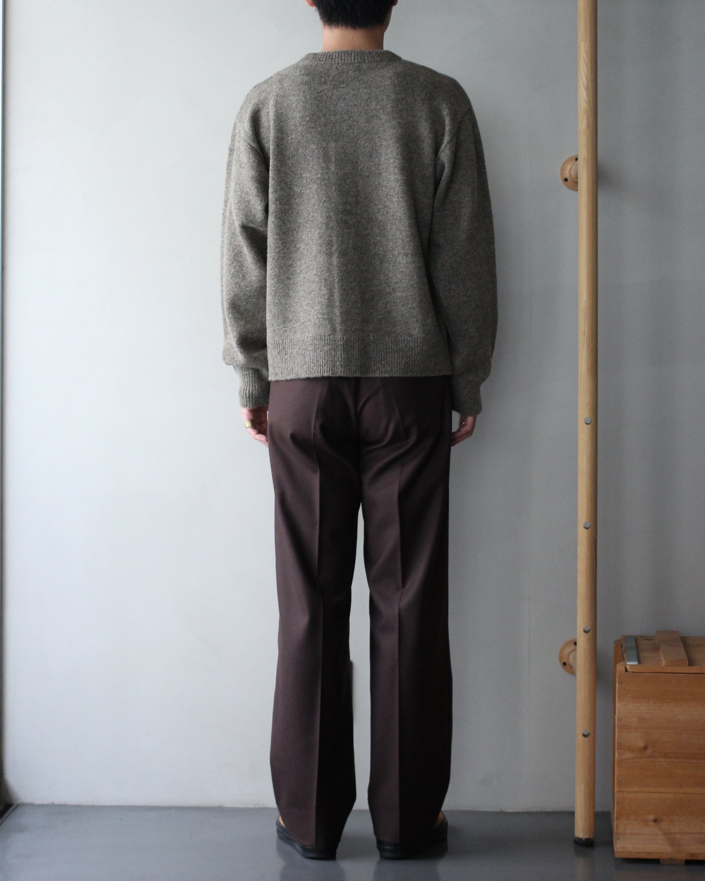 MATSUFUJI/Wool Cardigan Caribou Knit "BEIGE × BROWN"