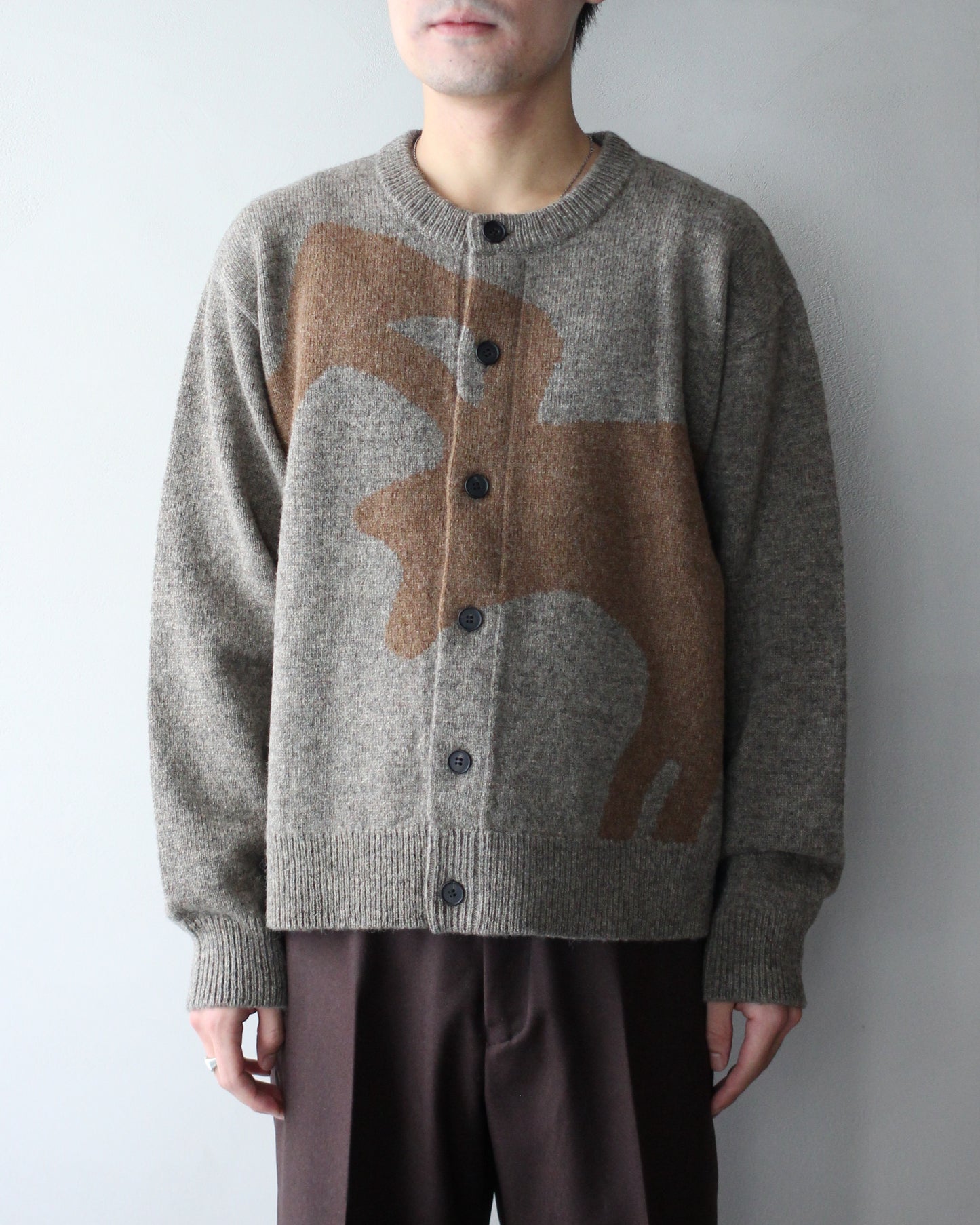 MATSUFUJI/Wool Cardigan Caribou Knit "BEIGE × BROWN"