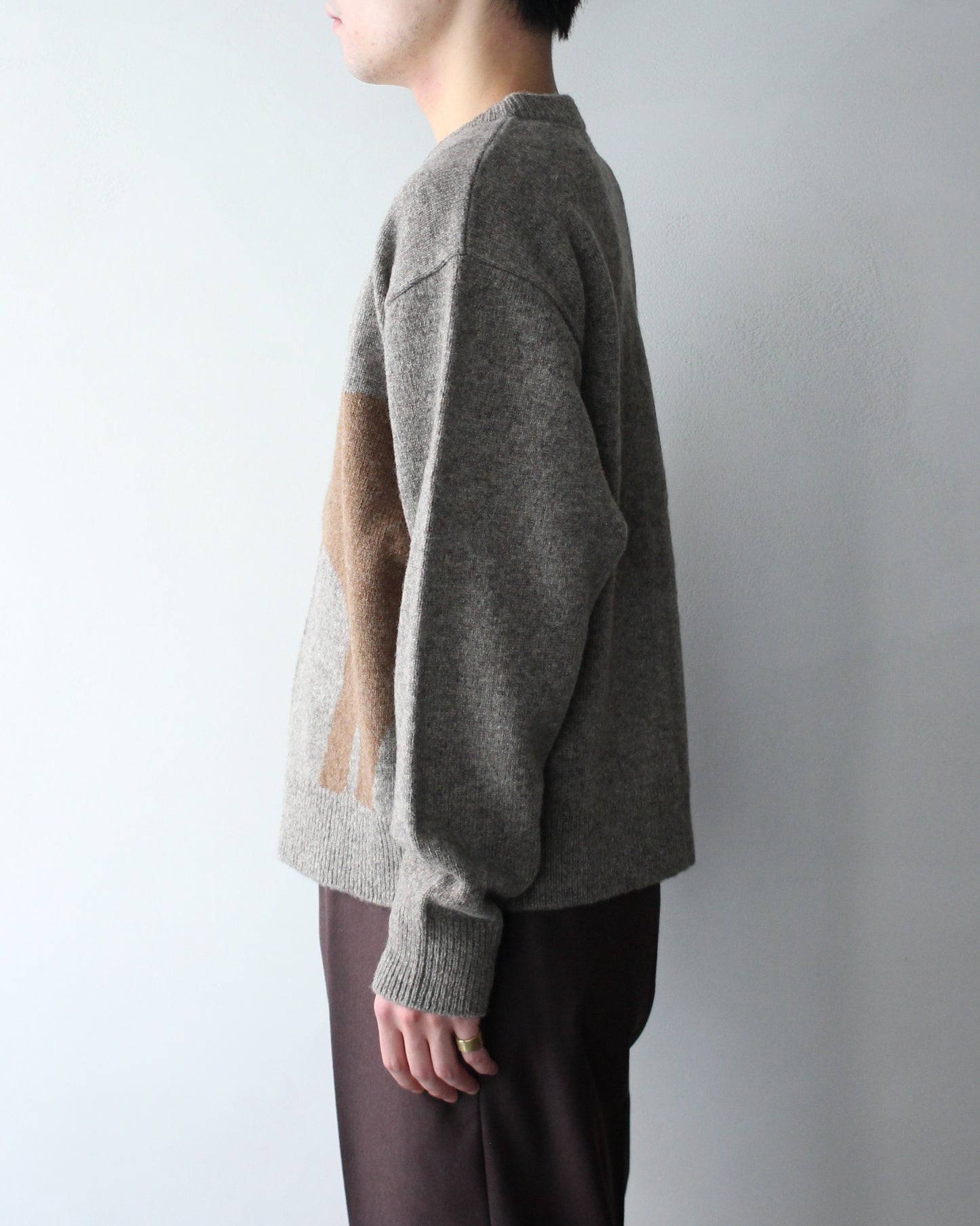 MATSUFUJI/Wool Cardigan Caribou Knit "BEIGE × BROWN"