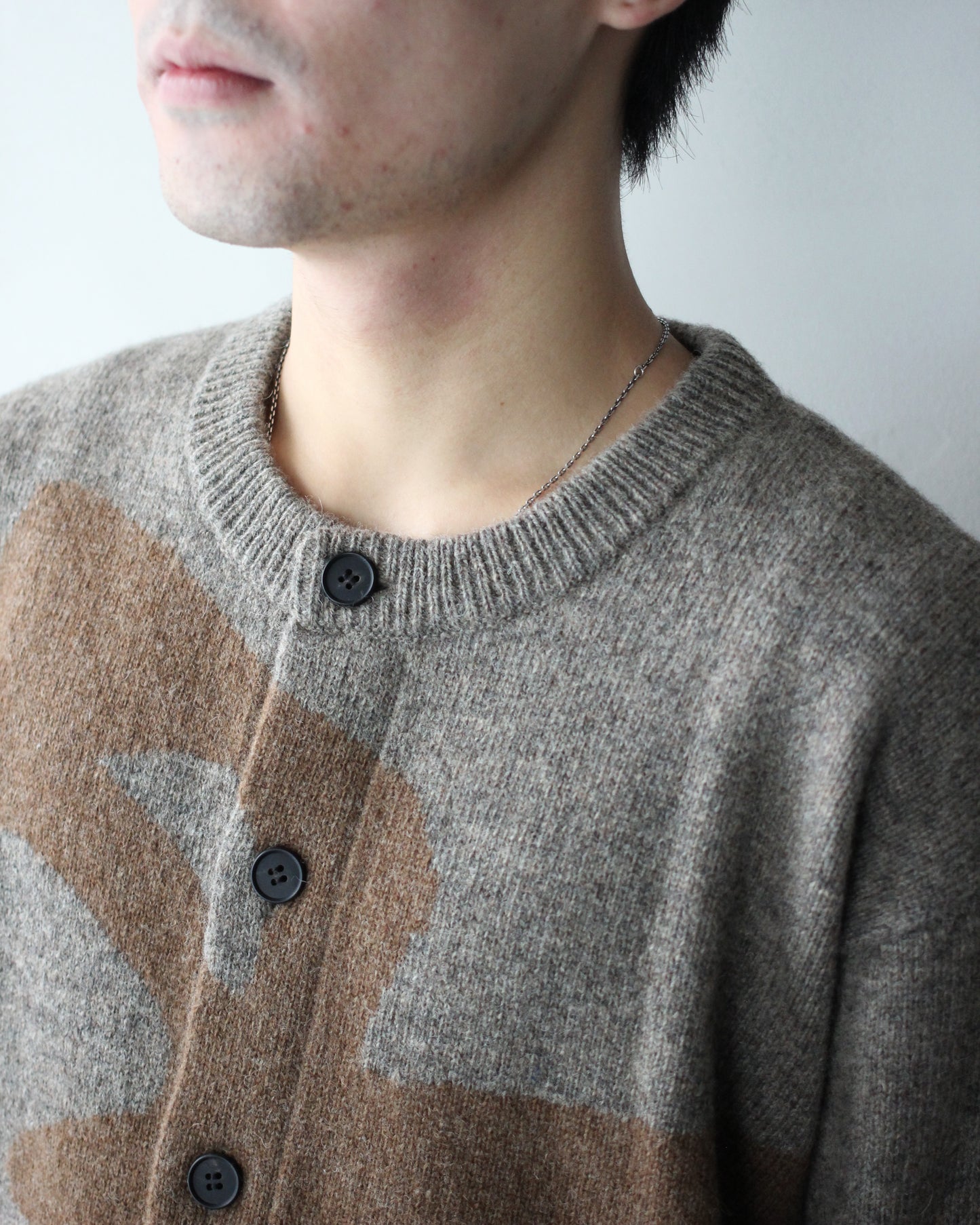 MATSUFUJI/Wool Cardigan Caribou Knit "BEIGE × BROWN"