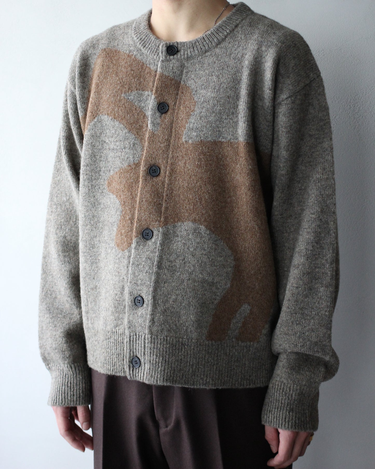 MATSUFUJI/Wool Cardigan Caribou Knit "BEIGE × BROWN"
