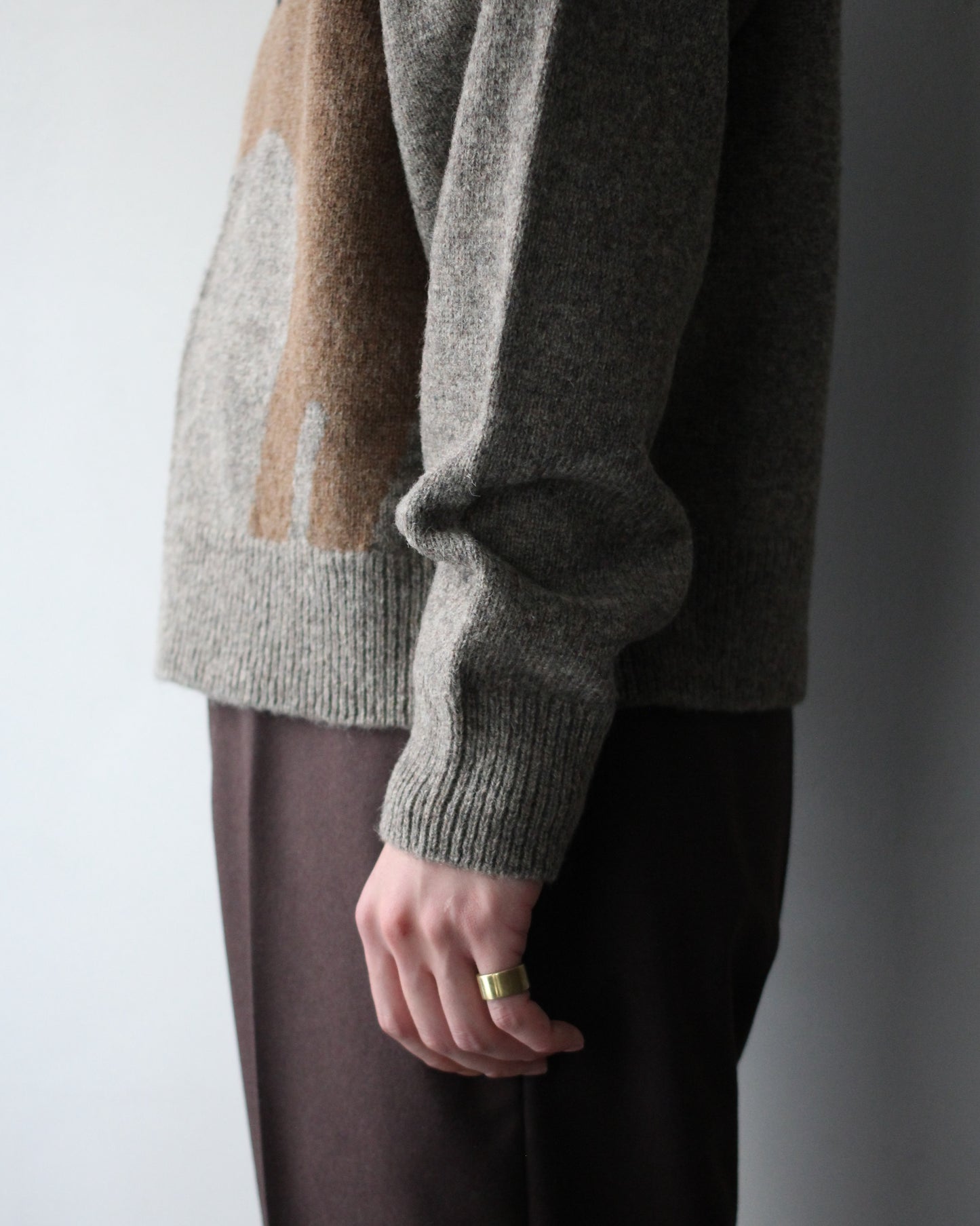 MATSUFUJI/Wool Cardigan Caribou Knit "BEIGE × BROWN"