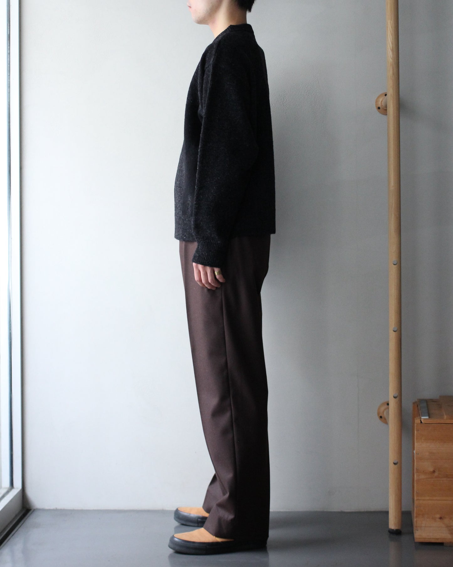 MATSUFUJI/Wool Cardigan Caribou Knit "CHARCOAL × BLACK"