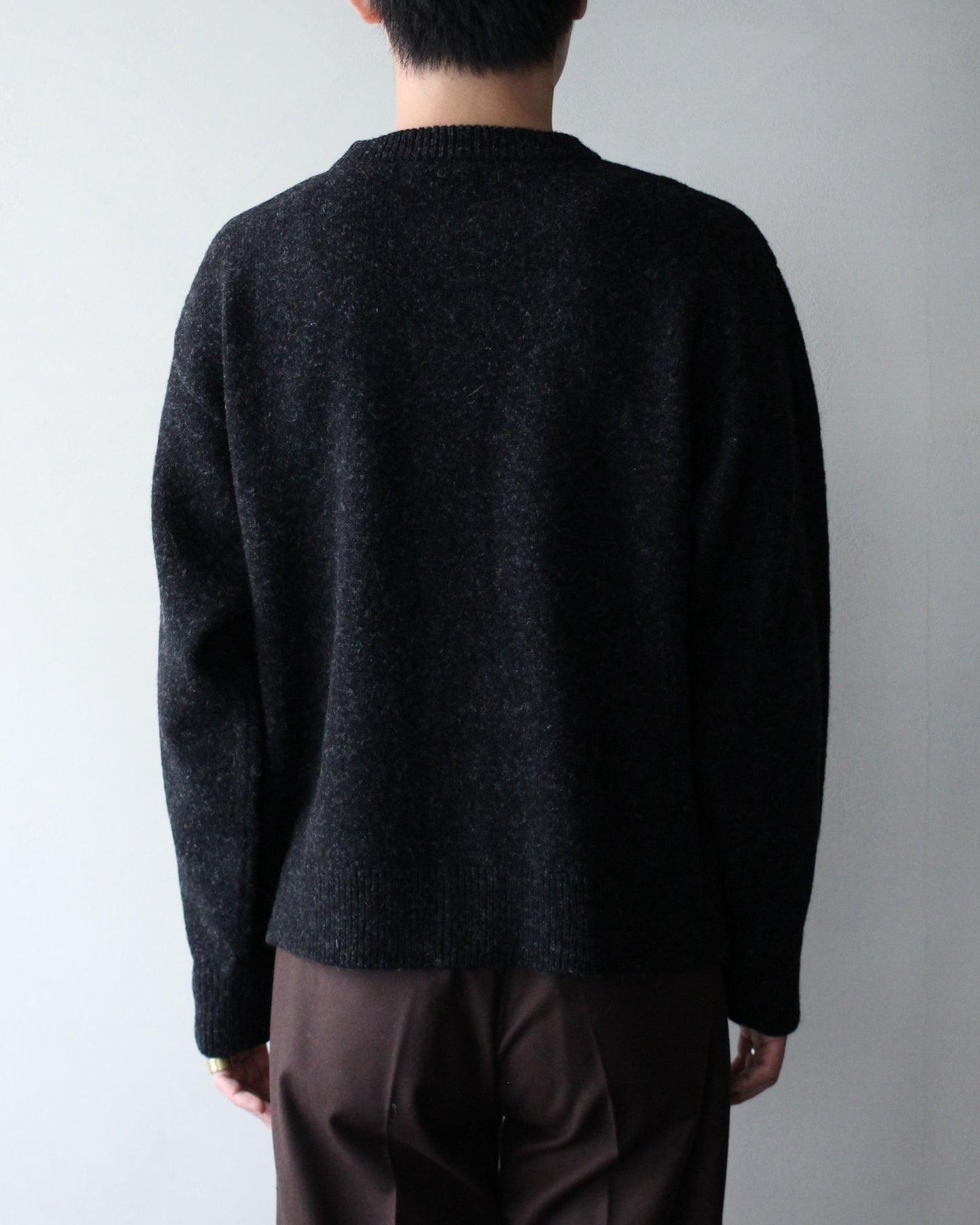 MATSUFUJI/Wool Cardigan Caribou Knit "CHARCOAL × BLACK"