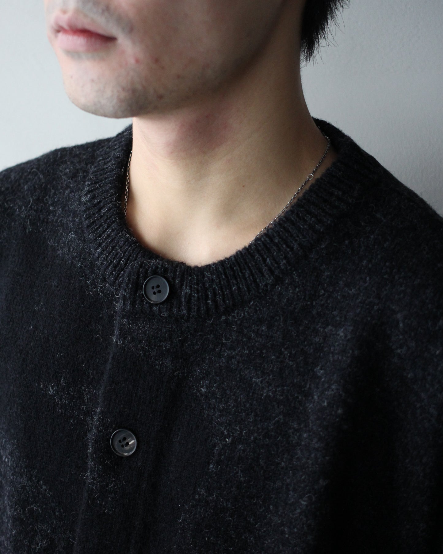 MATSUFUJI/Wool Cardigan Caribou Knit "CHARCOAL × BLACK"