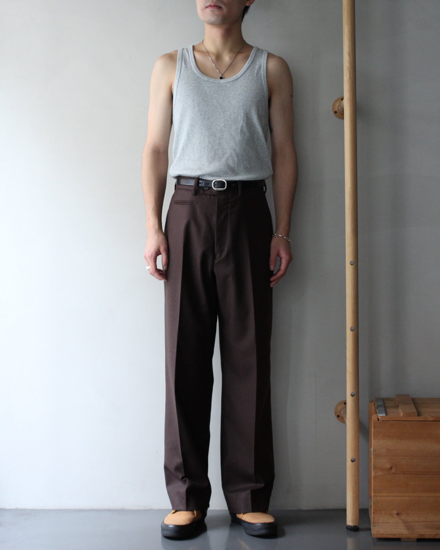 MATSUFUJI/Flannel Wool Wide Trousers "BROWN"