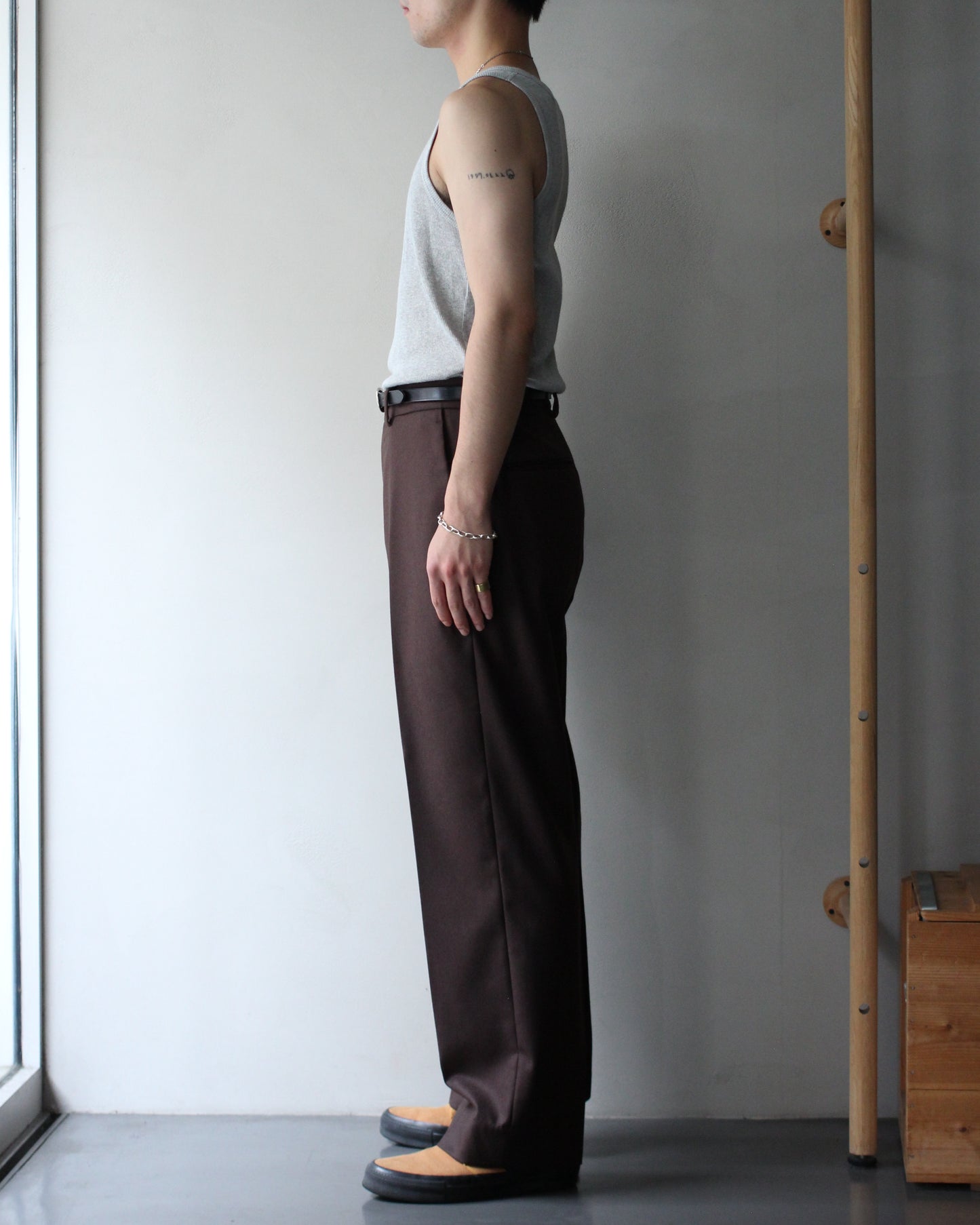 MATSUFUJI/Flannel Wool Wide Trousers "BROWN"