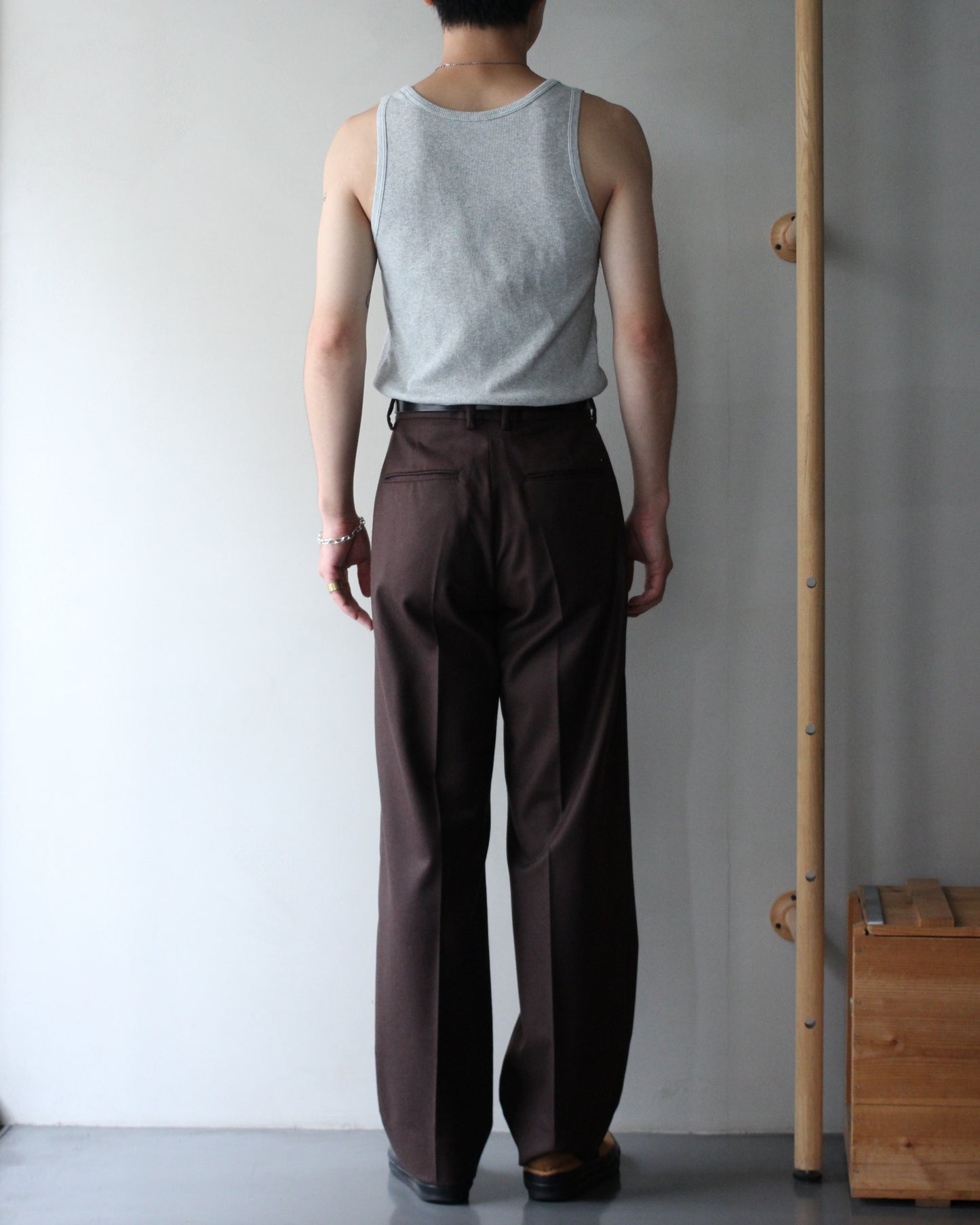 MATSUFUJI/Flannel Wool Wide Trousers "BROWN"