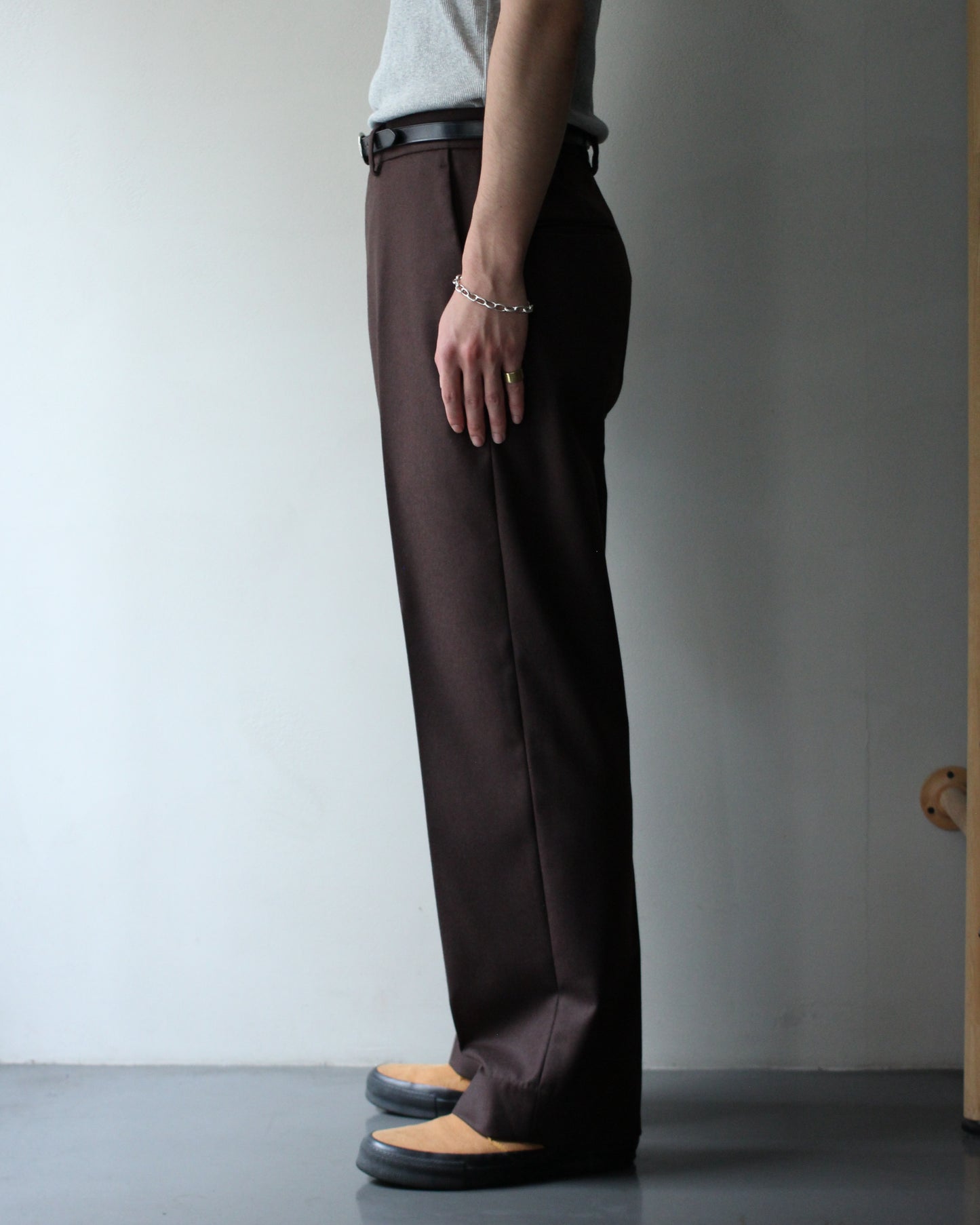 MATSUFUJI/Flannel Wool Wide Trousers "BROWN"