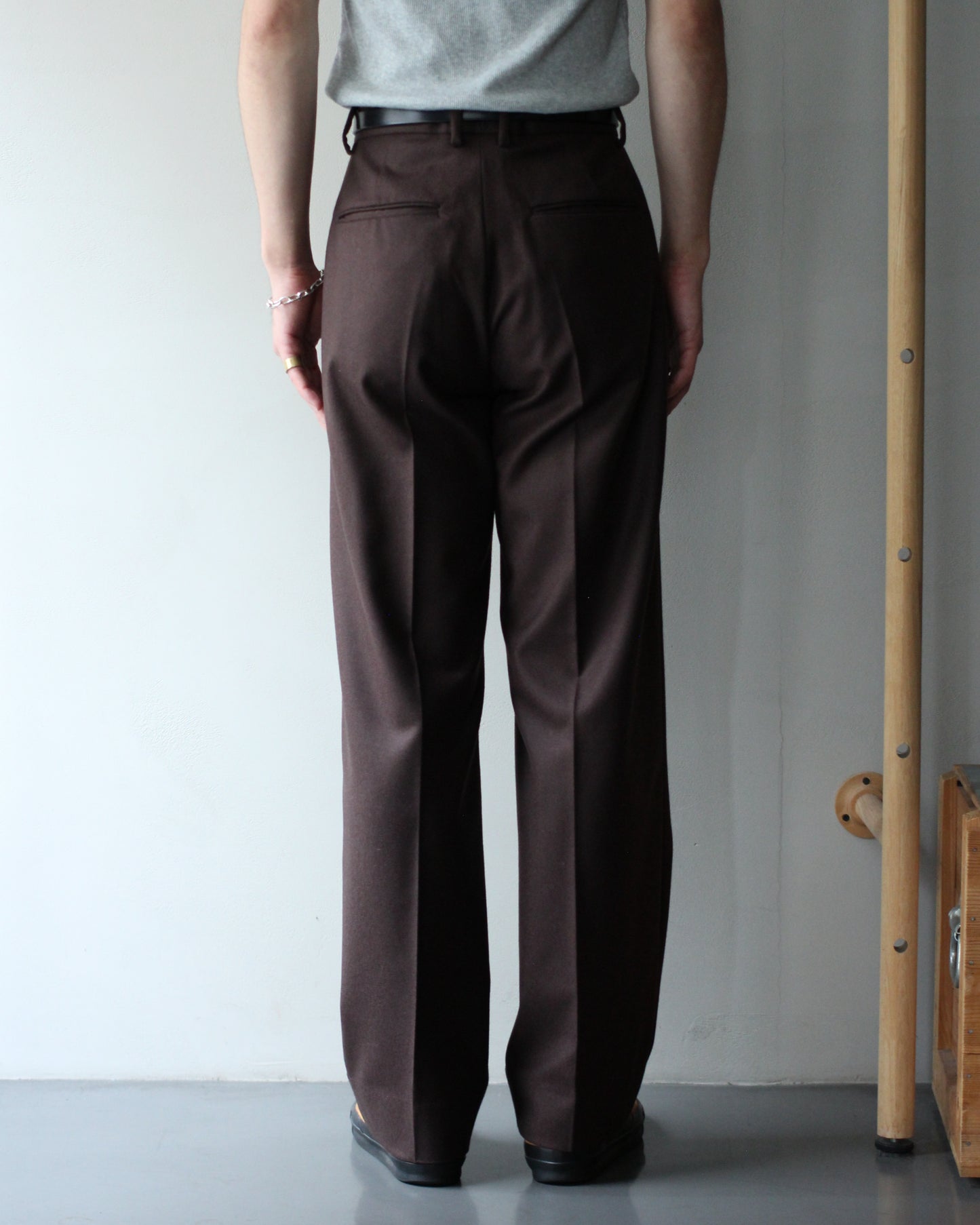 MATSUFUJI/Flannel Wool Wide Trousers "BROWN"