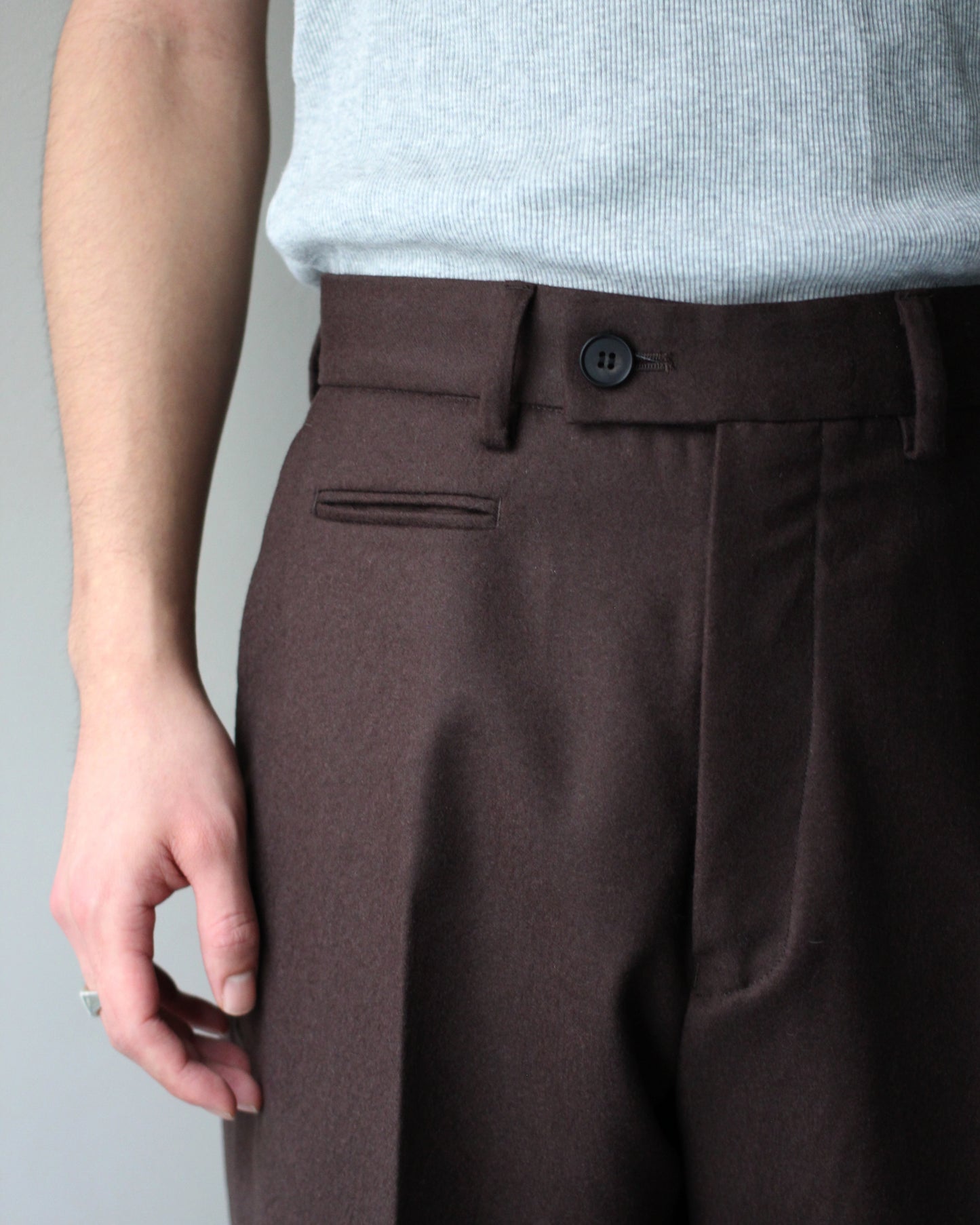 MATSUFUJI/Flannel Wool Wide Trousers "BROWN"