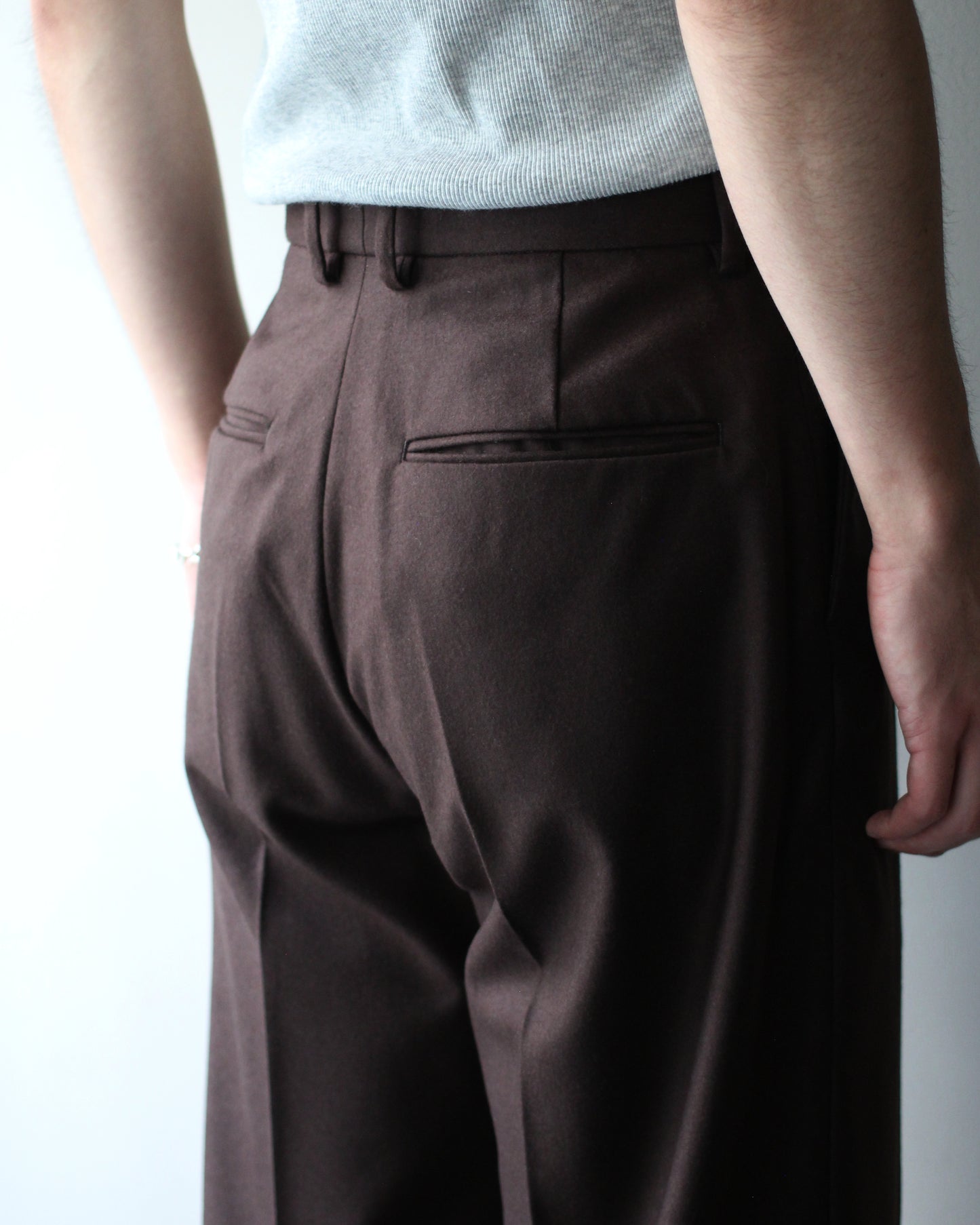 MATSUFUJI/Flannel Wool Wide Trousers "BROWN"