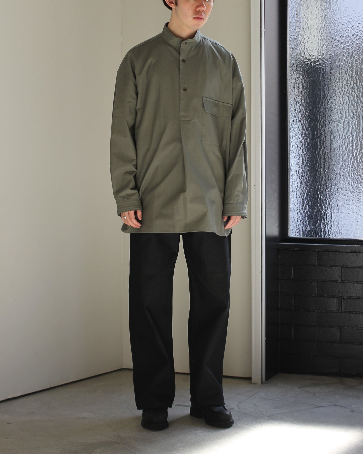 meanswhile/Uniform Poplin Officer's SH "SAGE GREEN"