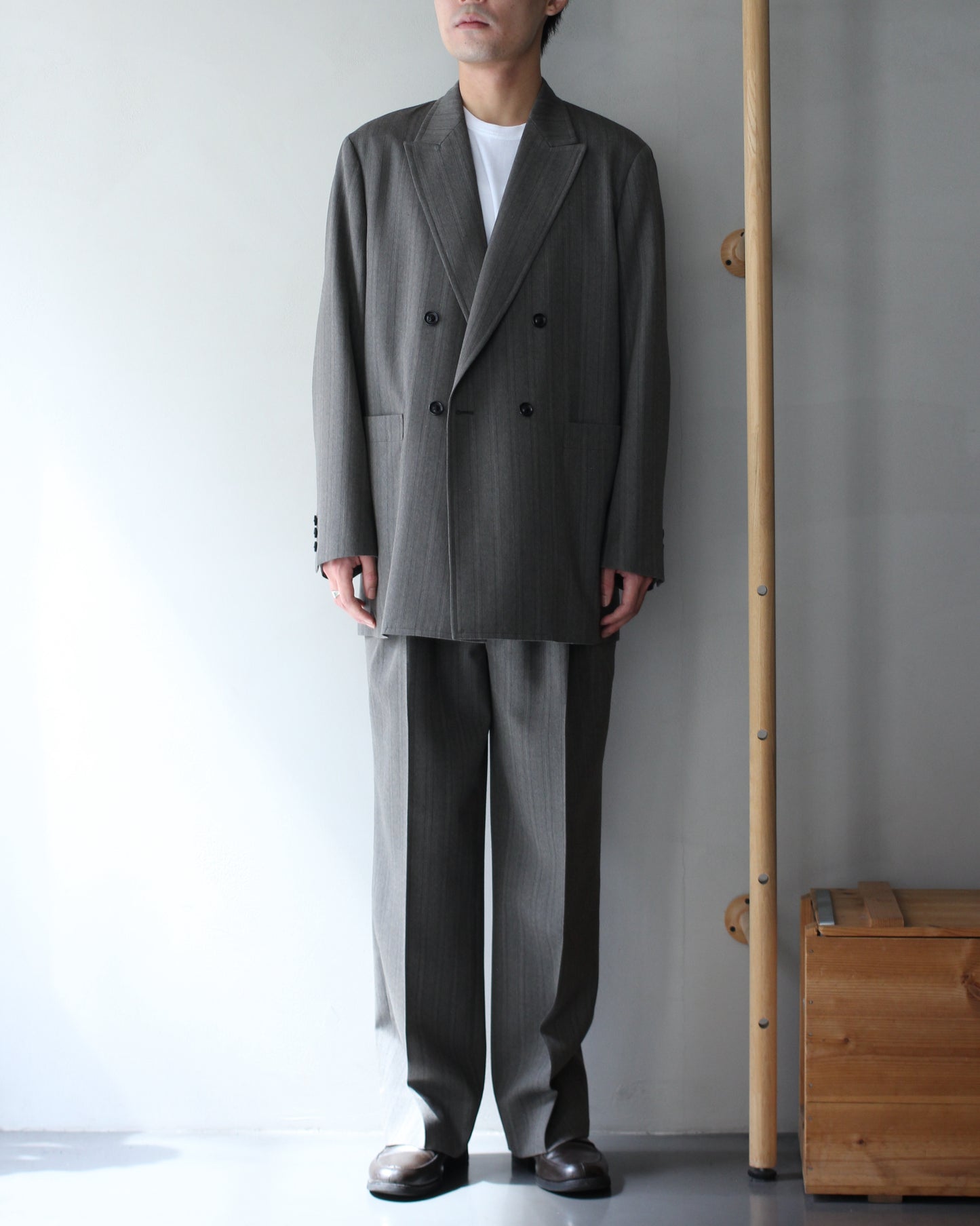ULTERIOR / MELANGE HERRINGBONE STRIPE DB JKT"DUSTY GREY"