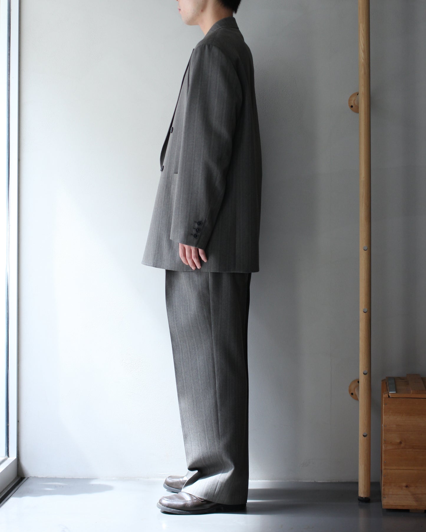 ULTERIOR / MELANGE HERRINGBONE STRIPE DB JKT"DUSTY GREY"