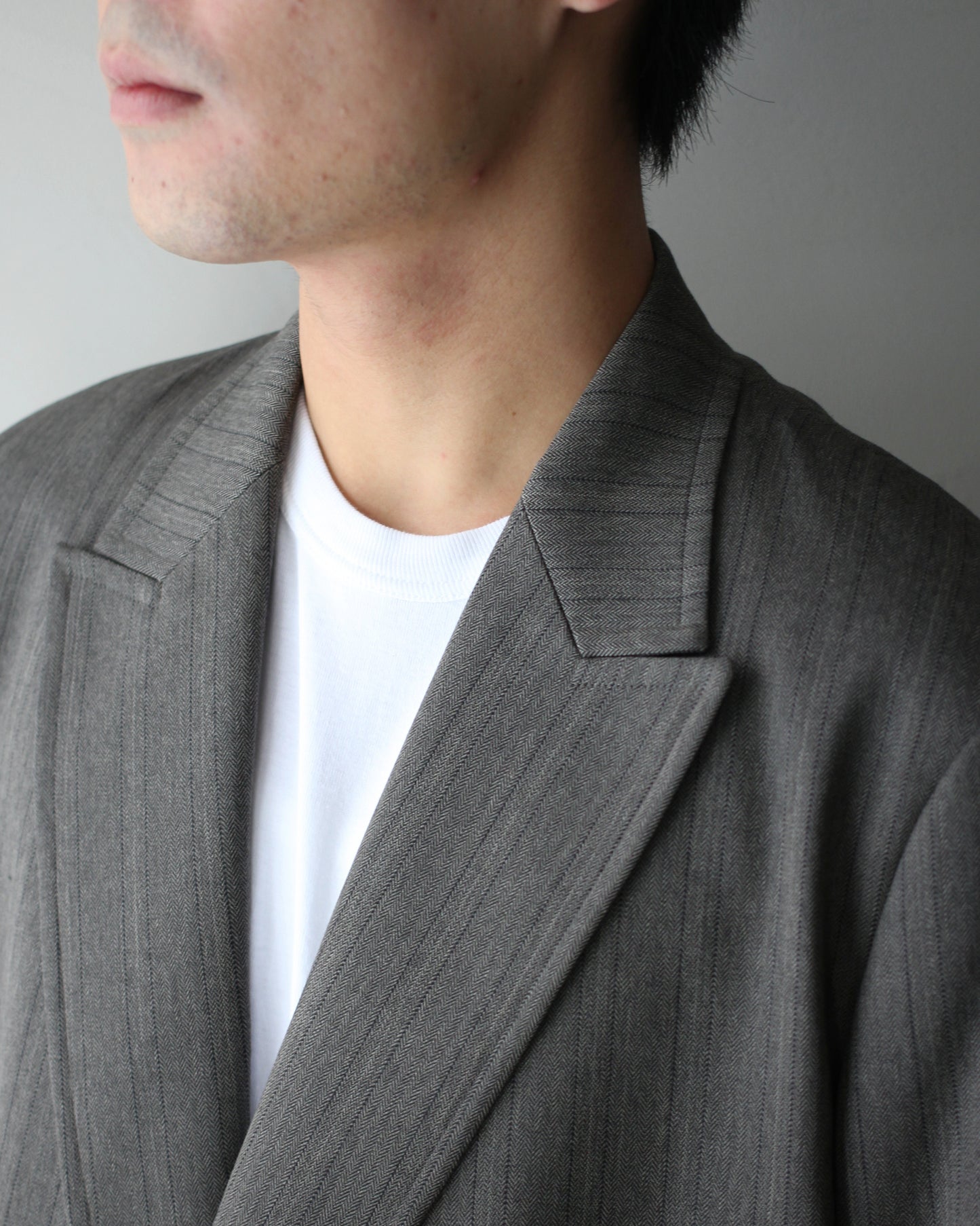 ULTERIOR / MELANGE HERRINGBONE STRIPE DB JKT"DUSTY GREY"