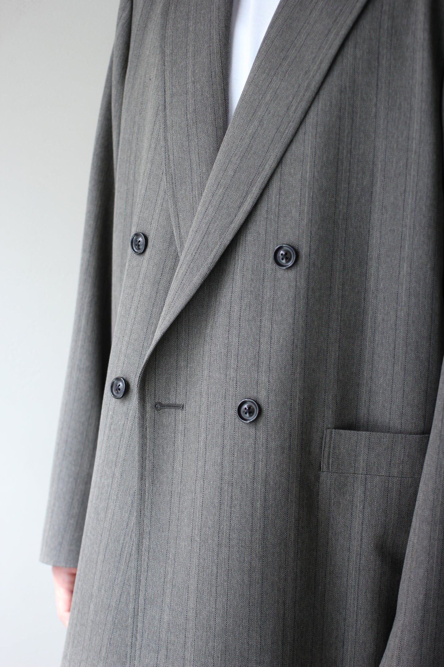 ULTERIOR / MELANGE HERRINGBONE STRIPE DB JKT"DUSTY GREY"