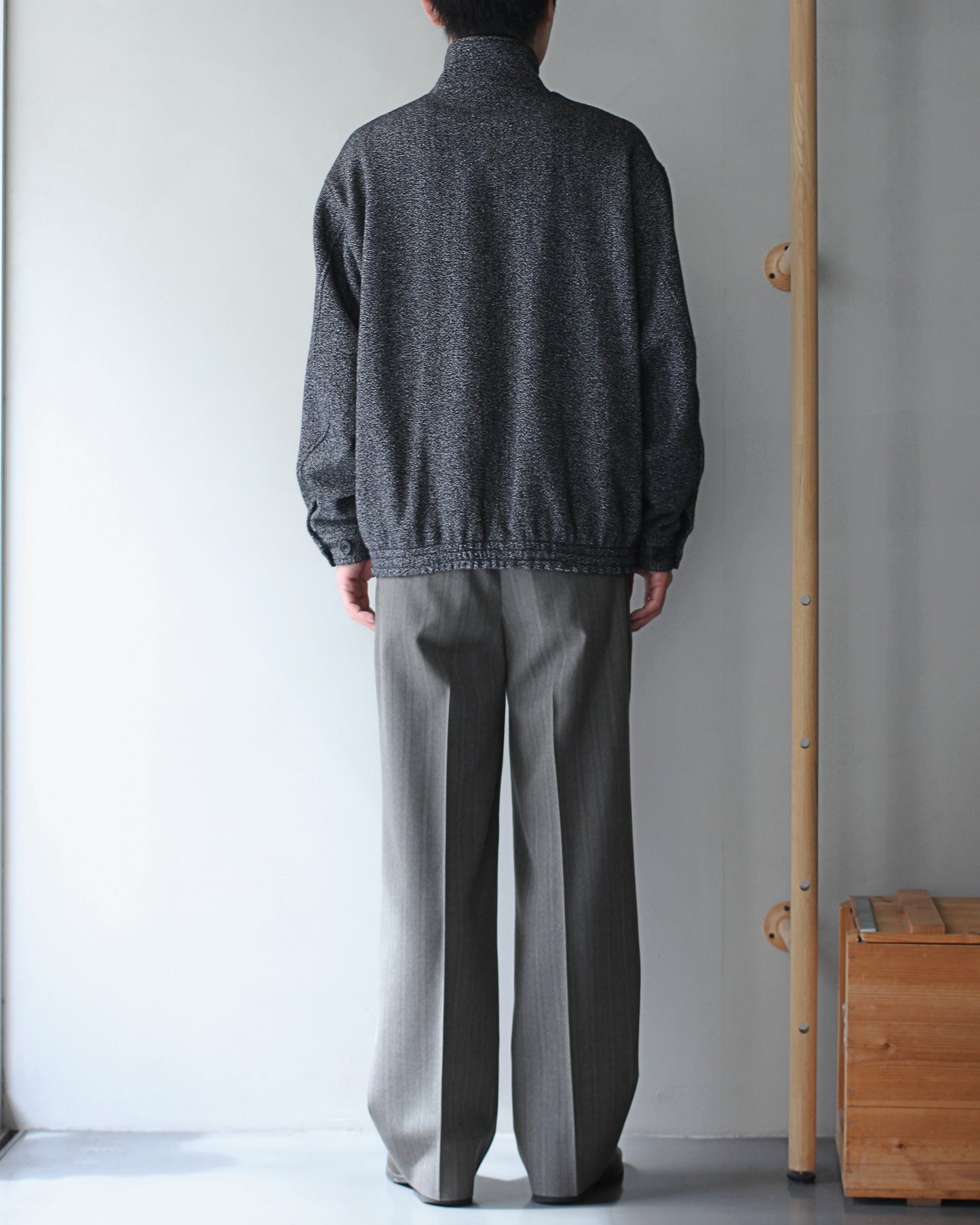 ULTERIOR / WOOL SILK KERSEY ZIP UP JKT ”BLACK IVORY″