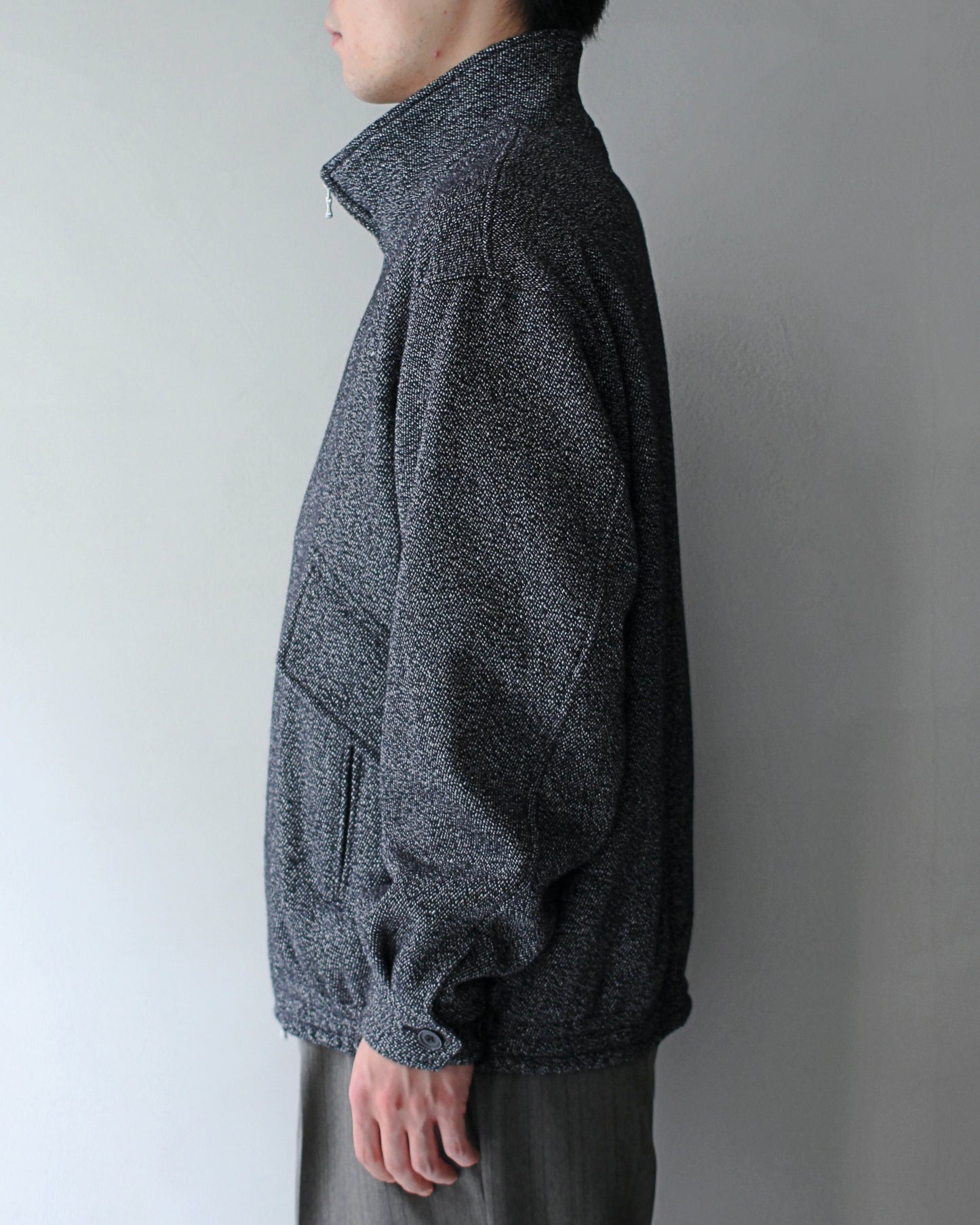 ULTERIOR / WOOL SILK KERSEY ZIP UP JKT ”BLACK IVORY″
