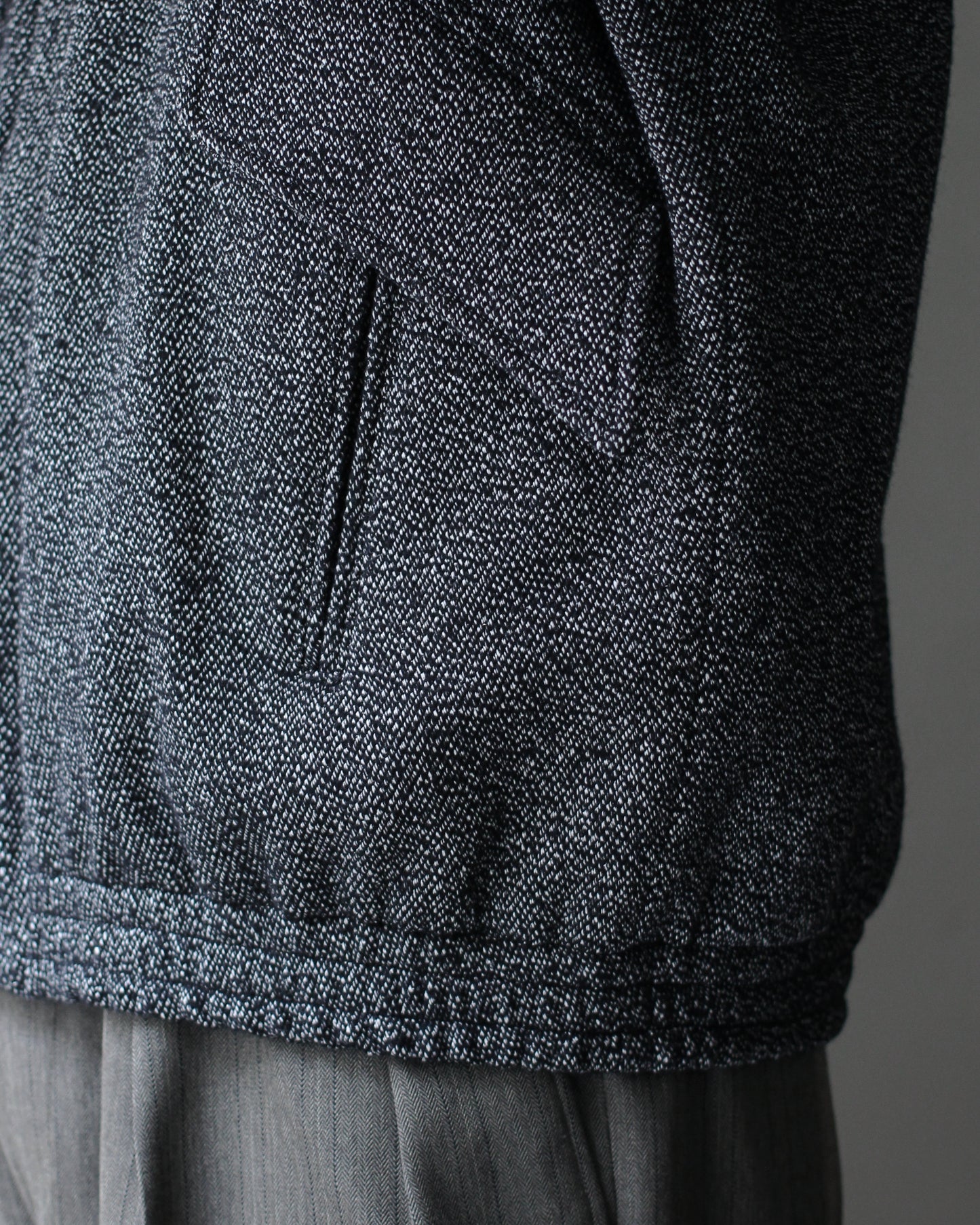 ULTERIOR / WOOL SILK KERSEY ZIP UP JKT ”BLACK IVORY″