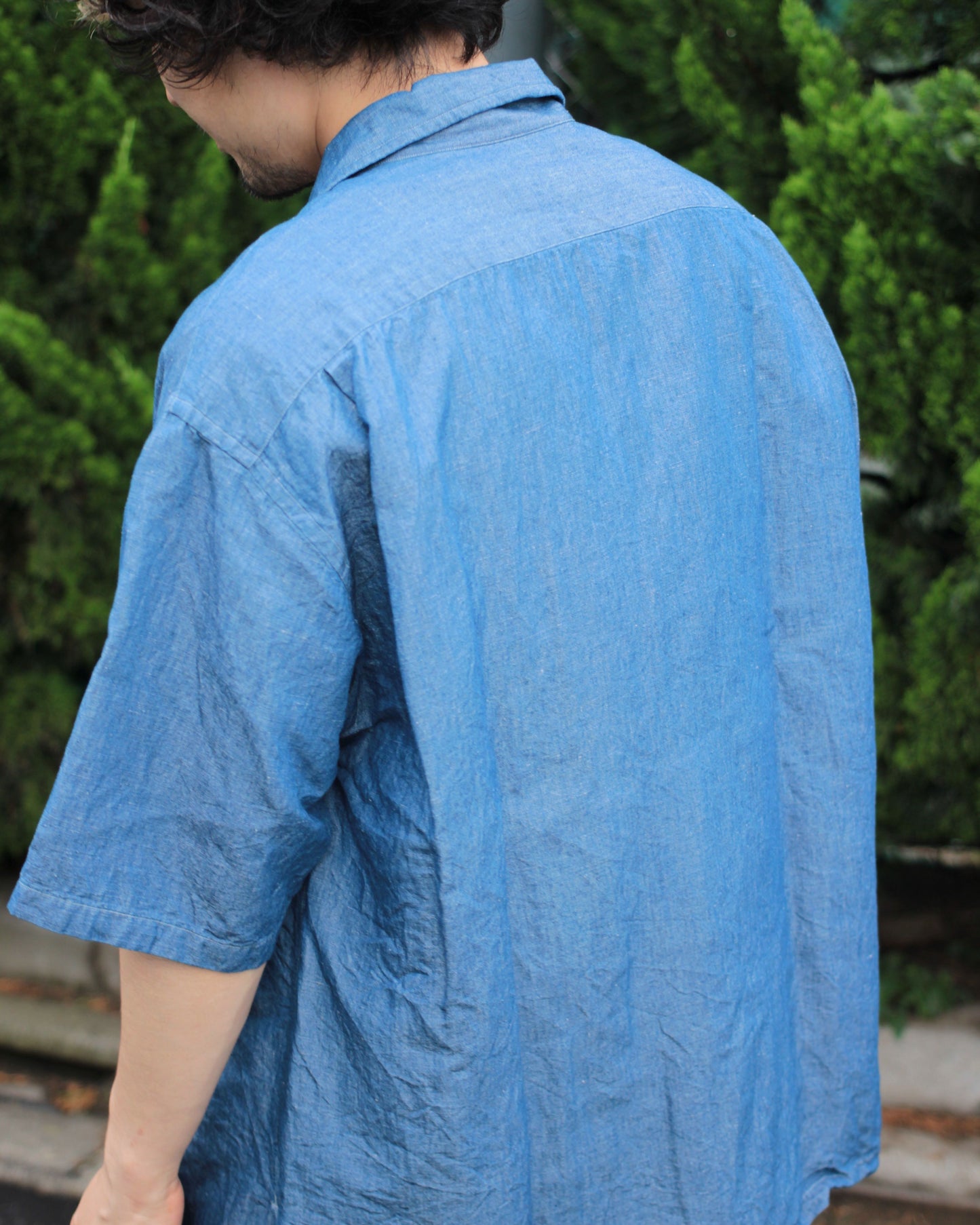Caledoor / cotton Linen Open Collar Shirt"INDIGO"