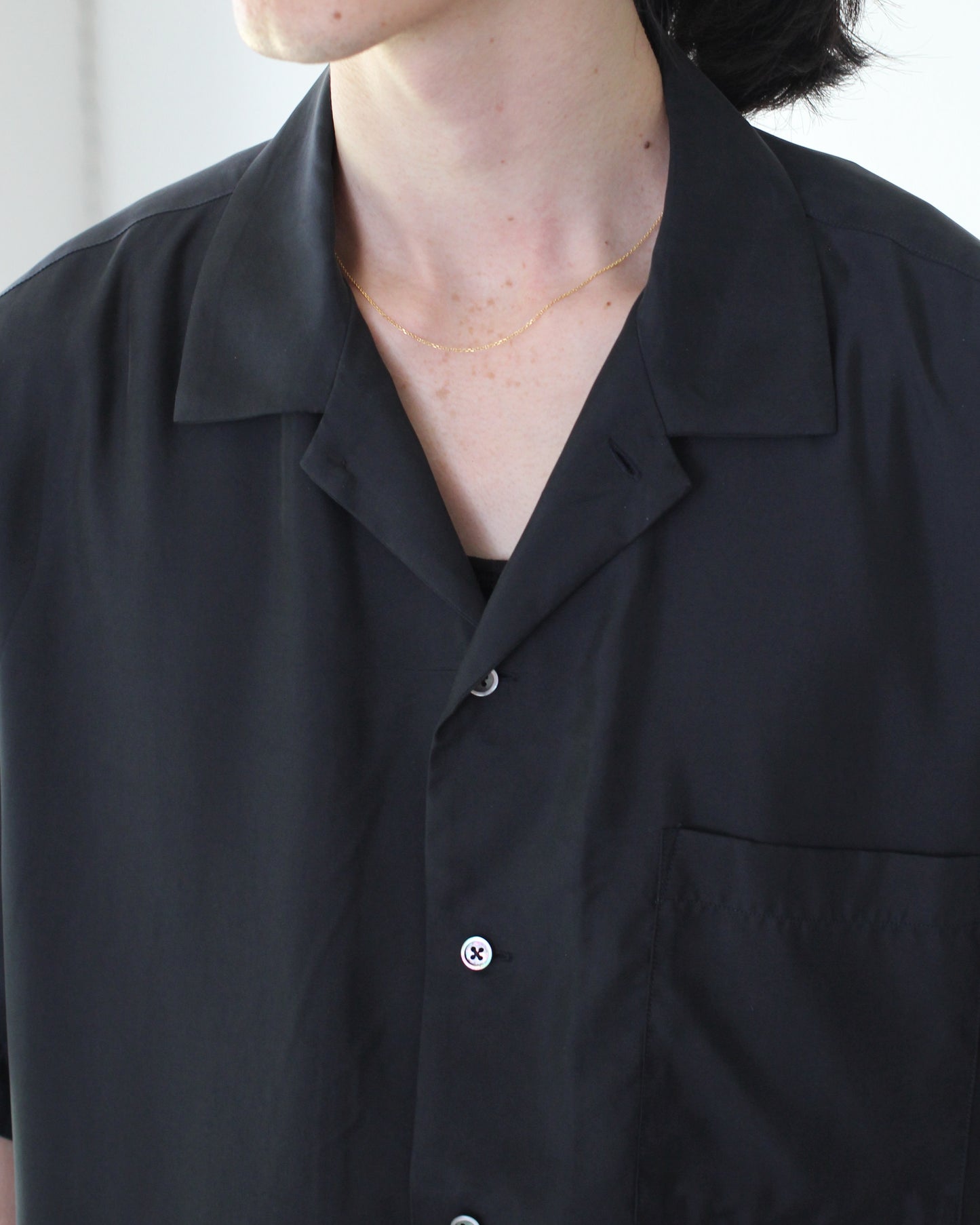 stein / OVERSIZED CUPRO OPEN COLLAR SS SHIRT "BLACK"