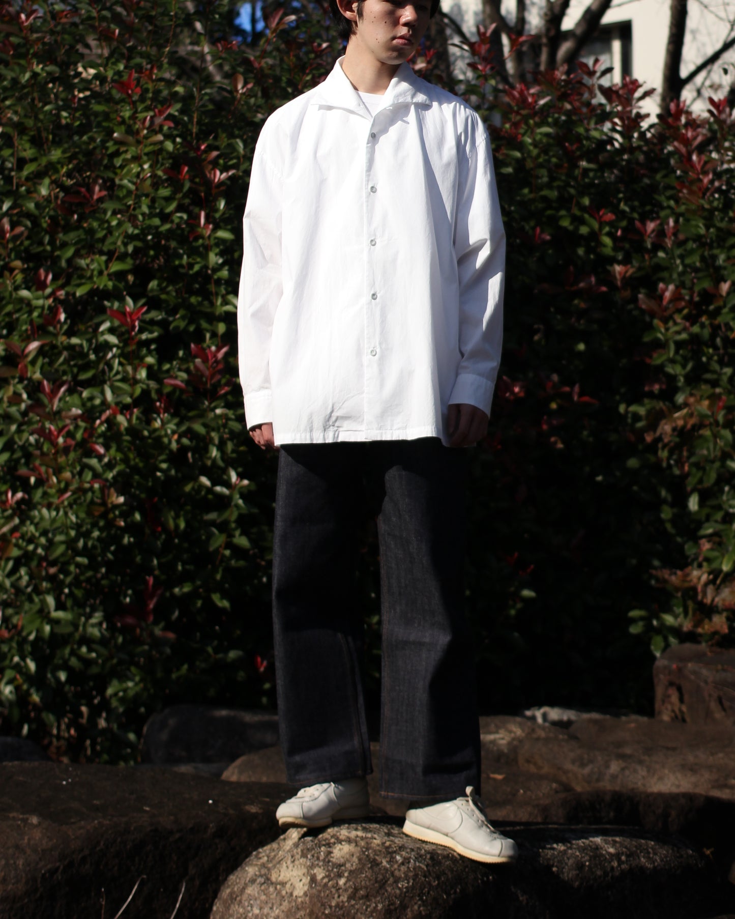 SOWBOW(蒼氓)/ONE PIECE COLLAR SHIRT(ワンピースカラーシャツ)"WHITE"