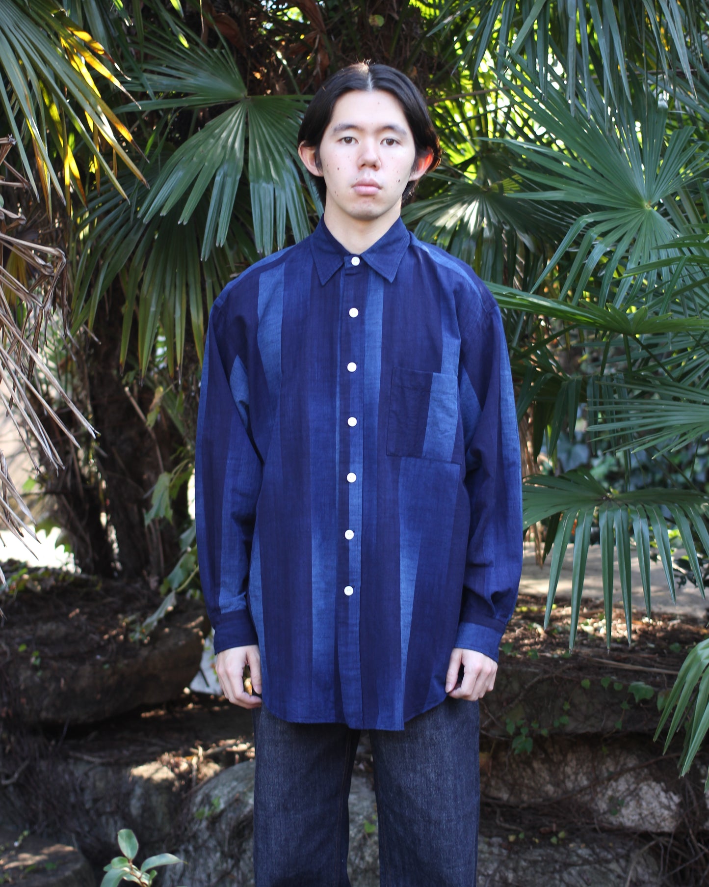 sowbow(蒼氓)/ROUND BOTTOM RC SHIRT "True INDIGO Stripe"