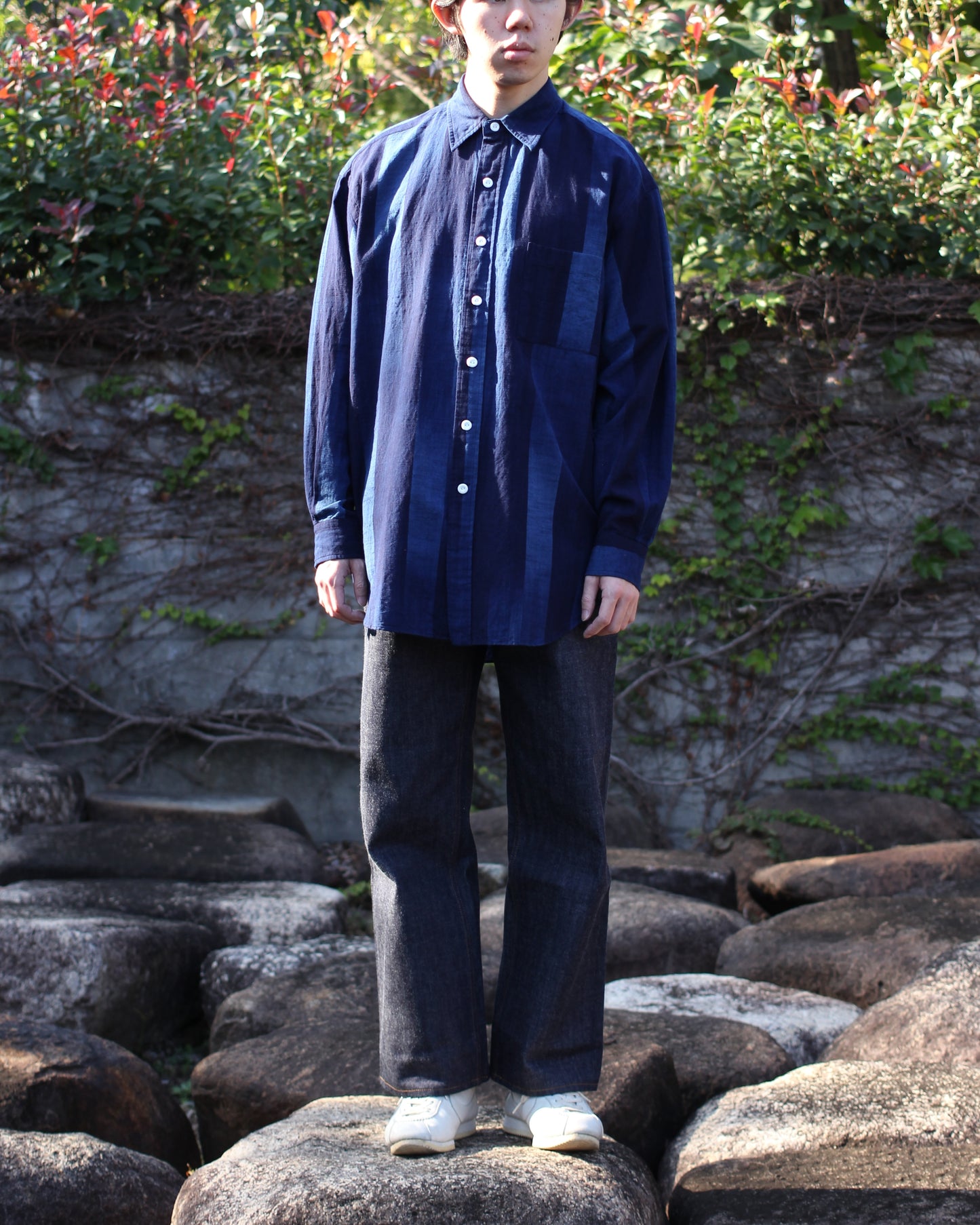 sowbow(蒼氓)/ROUND BOTTOM RC SHIRT "True INDIGO Stripe"
