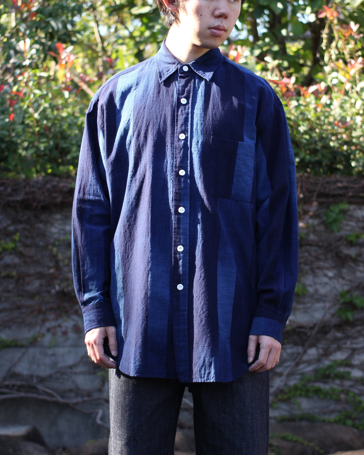 sowbow(蒼氓)/ROUND BOTTOM RC SHIRT "True INDIGO Stripe"