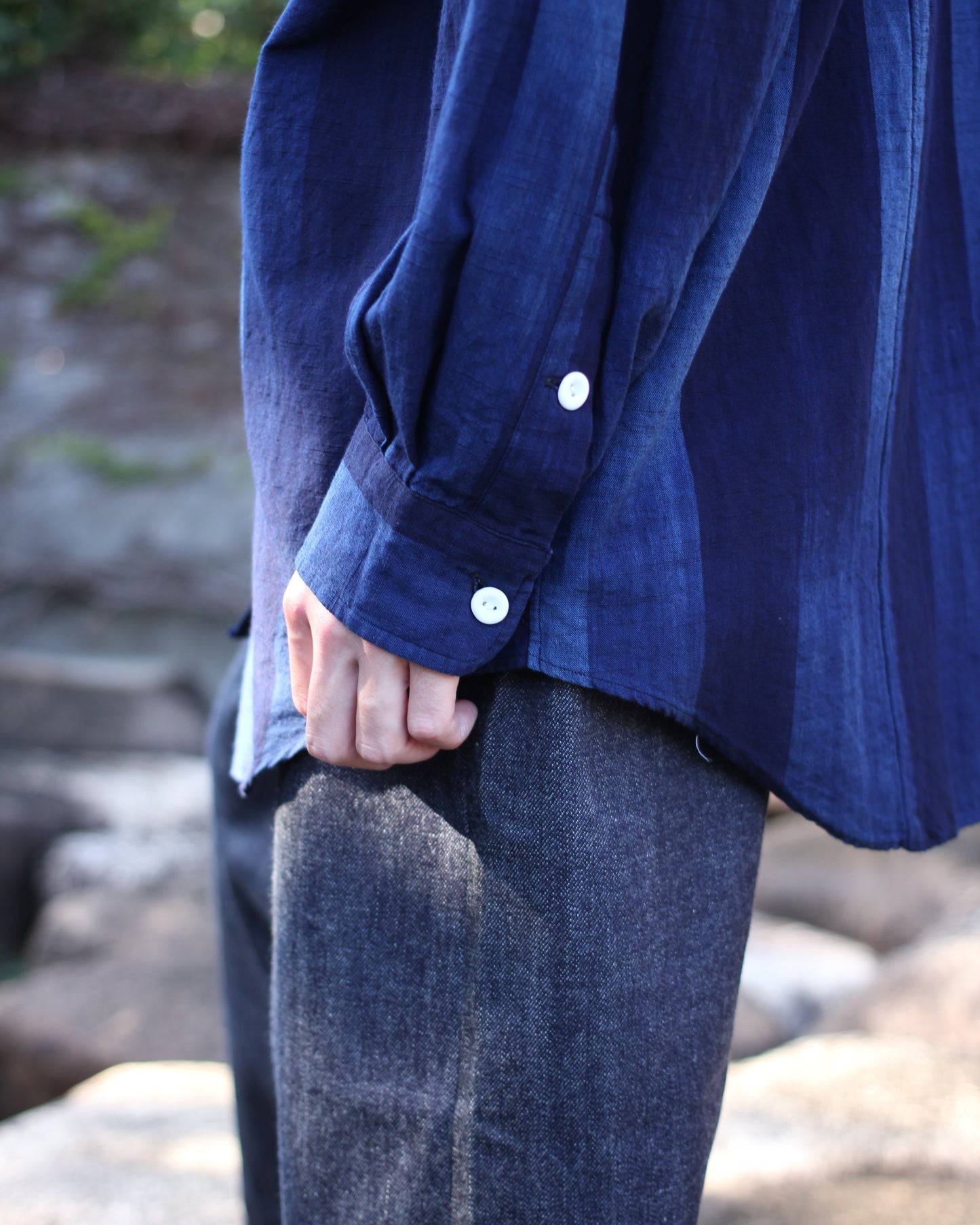 sowbow(蒼氓)/ROUND BOTTOM RC SHIRT "True INDIGO Stripe"