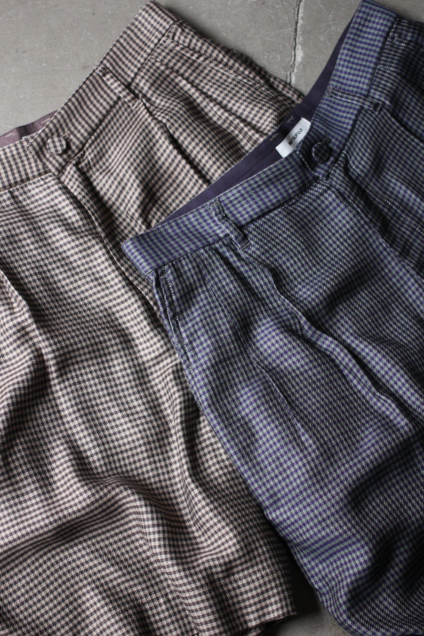 MATSUFUJI/Cupra Check Short Trousers "BROWN×IVORY"