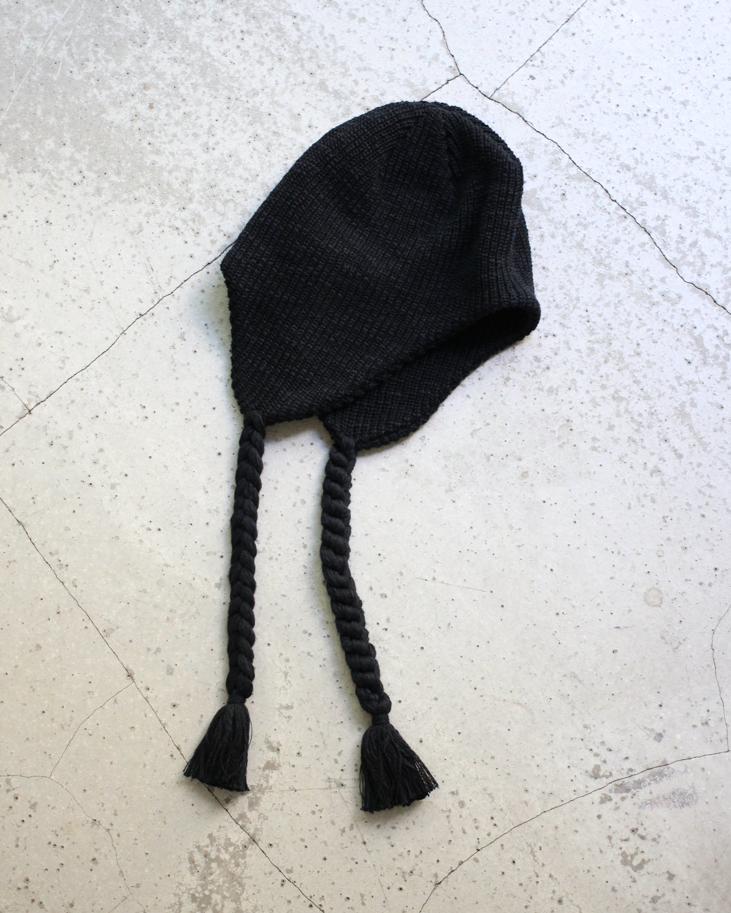 KIJIMA TAKAYUKI/COTTON ACRYLIC KNIT EAR CAP "BLACK×BLACK"