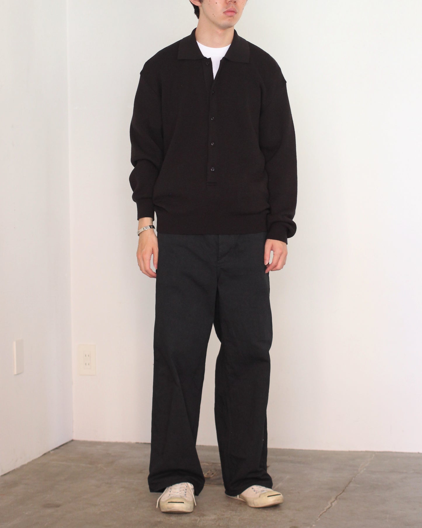 ulterior / SUPER SOFT LOOSE MILANO RIB KNIT POLO "BLACK"