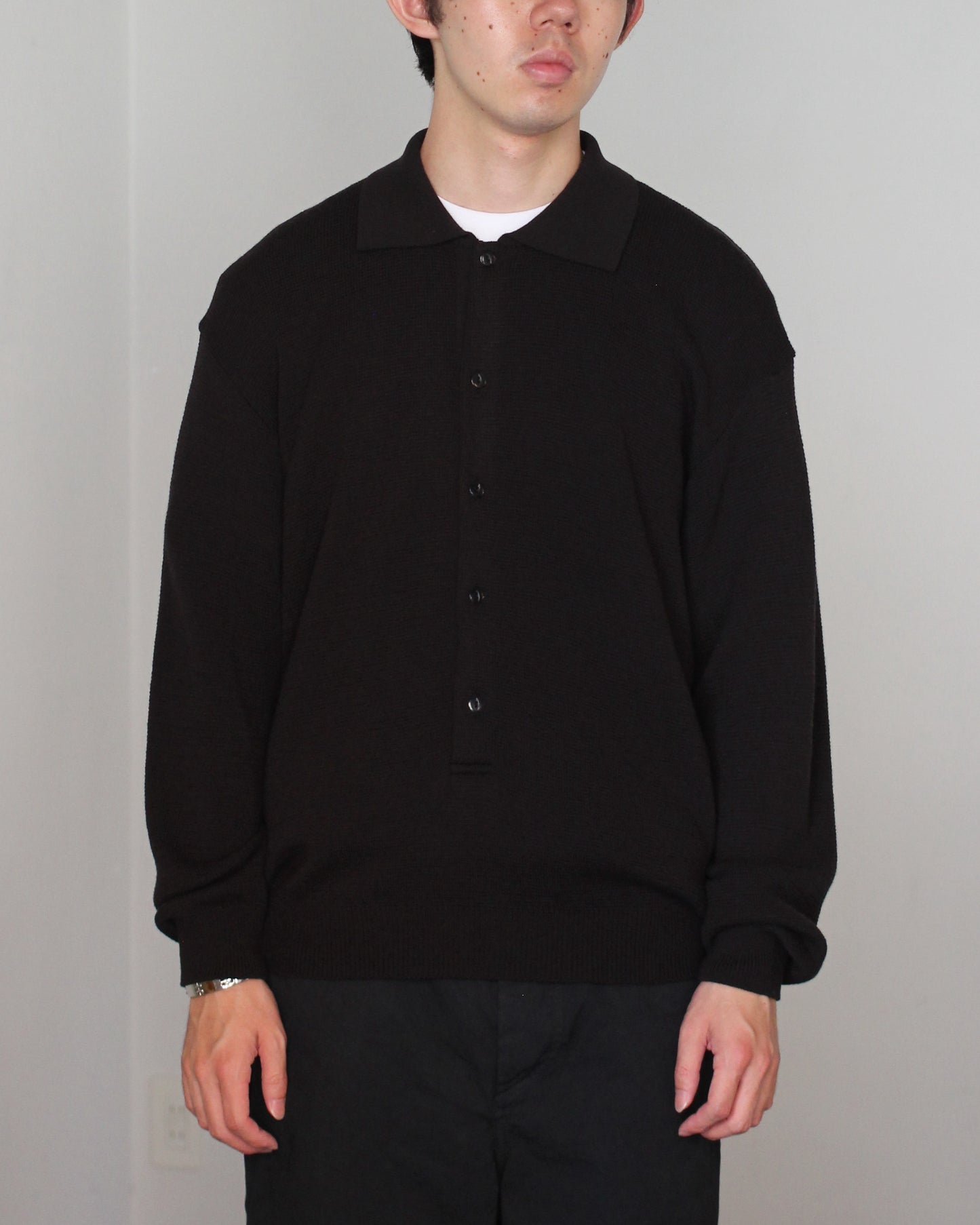 ulterior / SUPER SOFT LOOSE MILANO RIB KNIT POLO "BLACK"