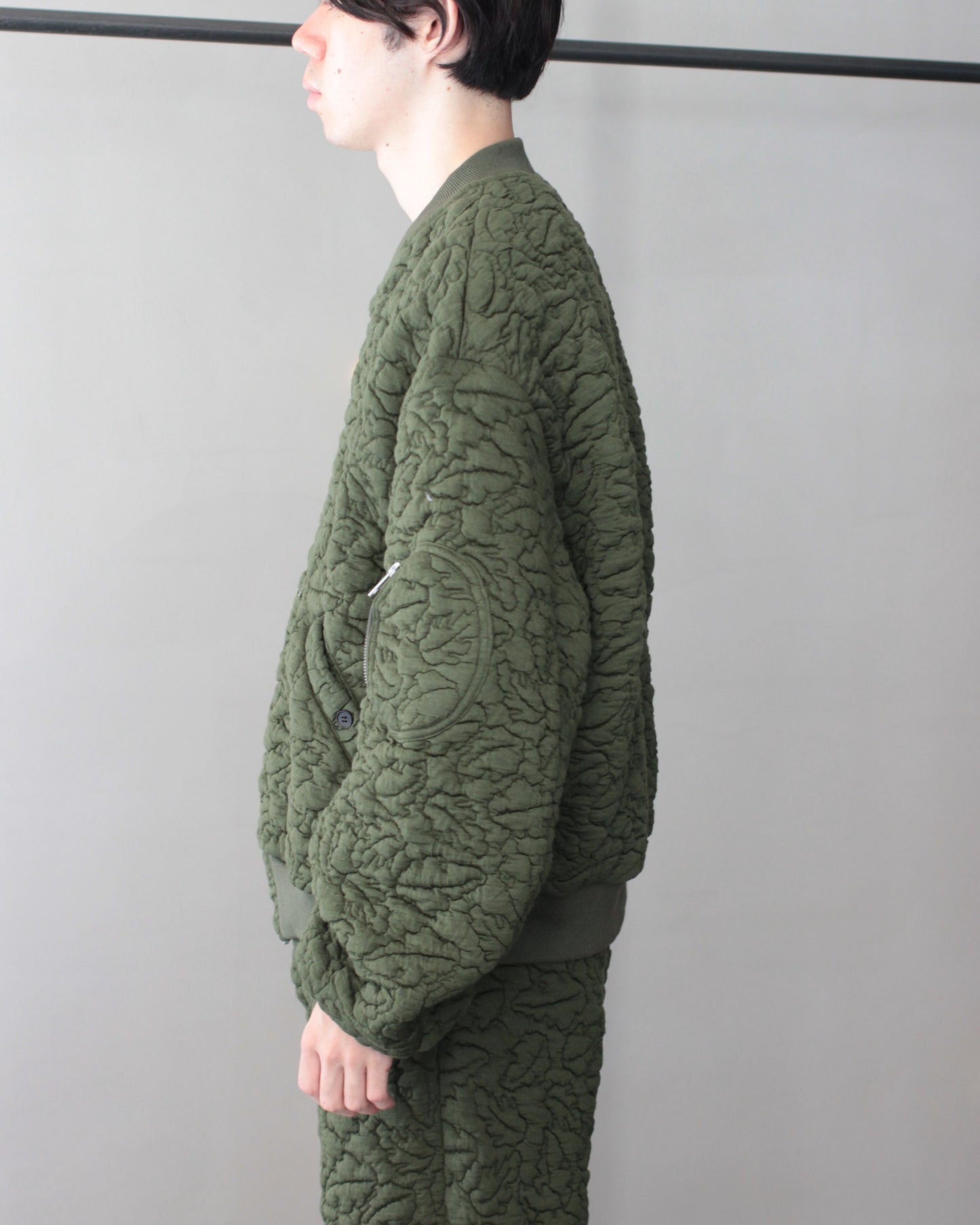 MATSUFUJI / Leaves Quilted Jacquard Jacket "OLIVE"