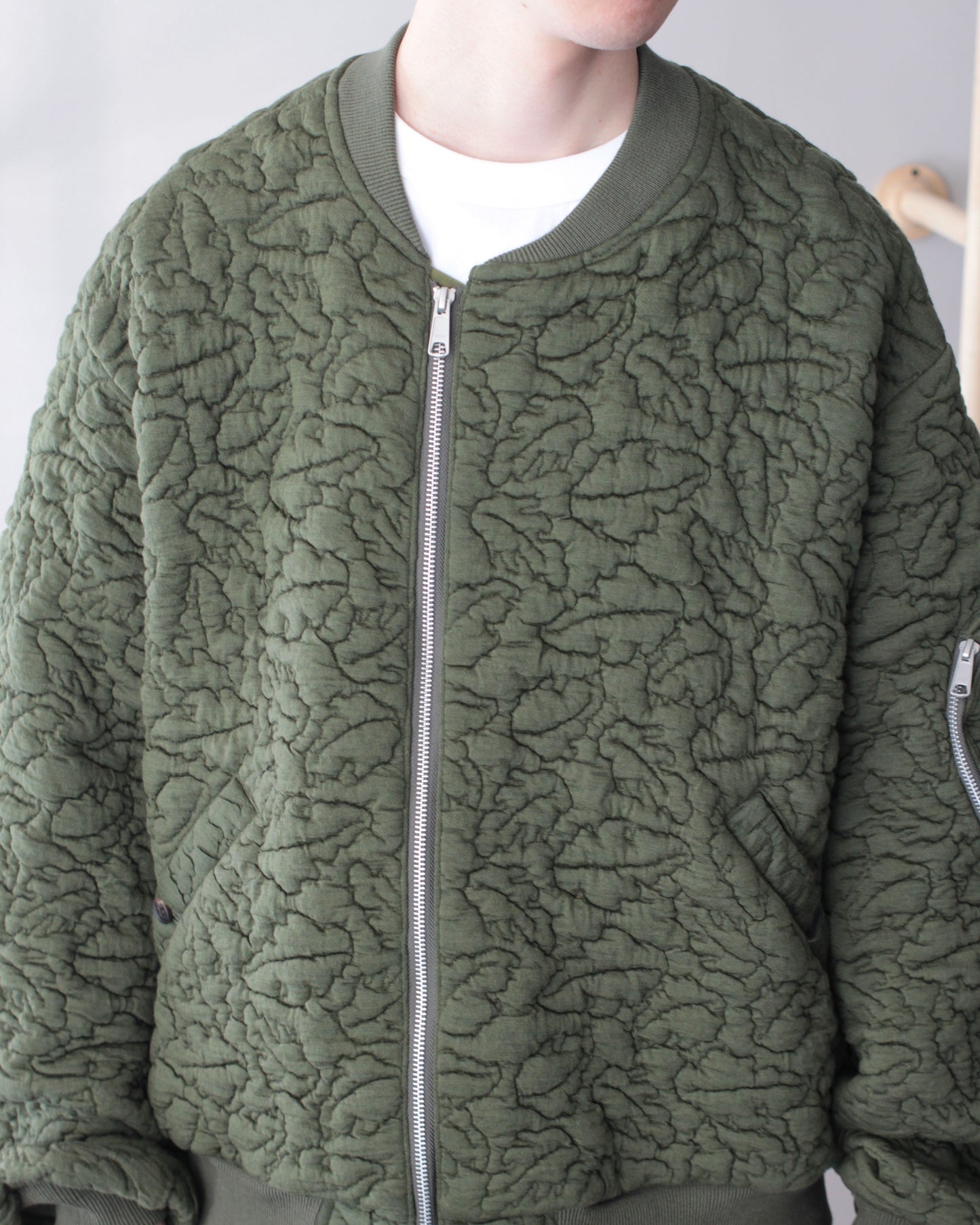 MATSUFUJI / Leaves Quilted Jacquard Jacket "OLIVE"
