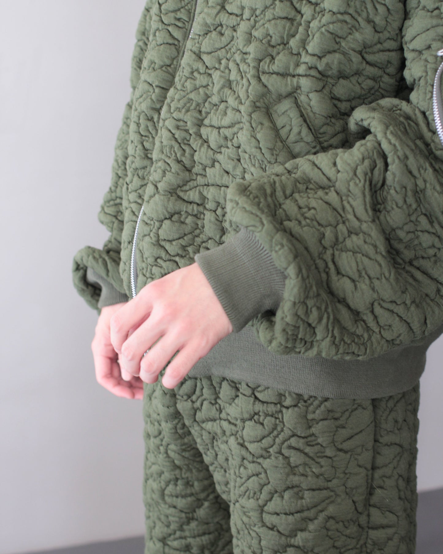 MATSUFUJI / Leaves Quilted Jacquard Jacket "OLIVE"