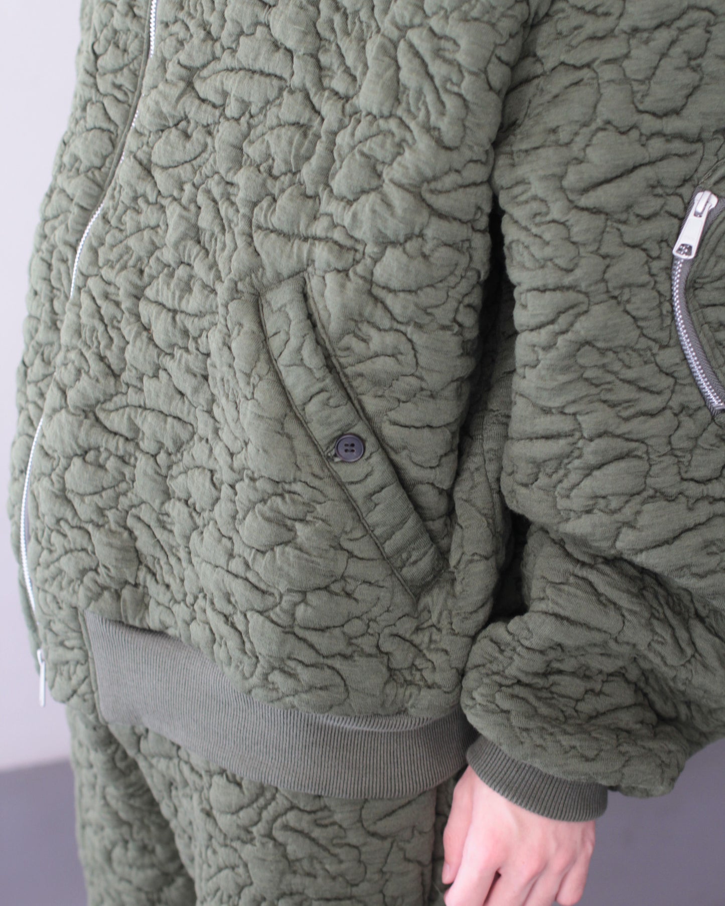 MATSUFUJI / Leaves Quilted Jacquard Jacket "OLIVE"